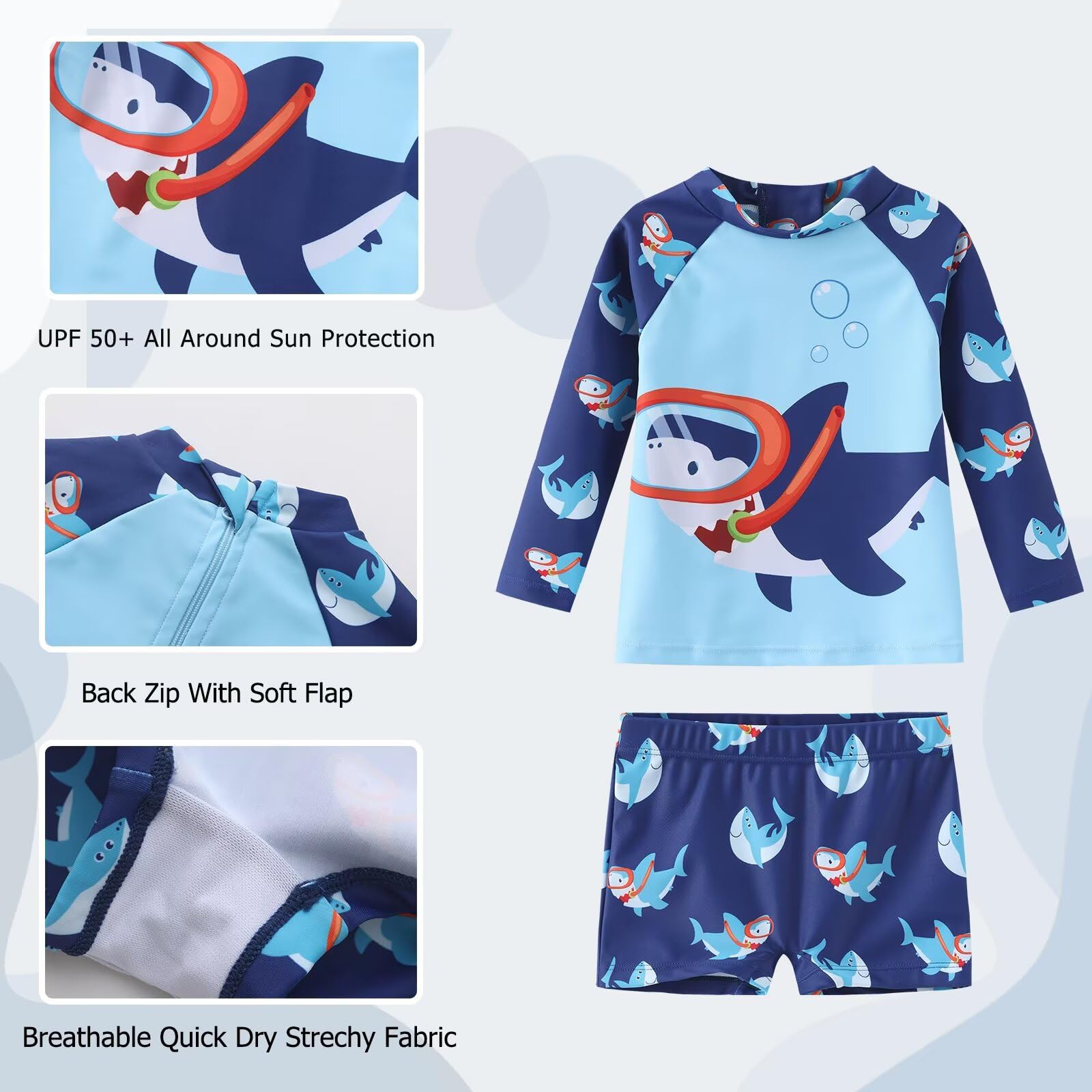 UV Shirt Kinder Baby Jungen Badeshirt Zweiteilig Langarm Schwimmshirt Kinder Badeshorts Jungen Badeset Schnelltrocknende Badeanzug Set 62 110/6 Monate-5 Jahre