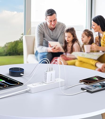 Miniatura 7 de [Paquete de 2] Cargador de pared USB C, bloque de cargador USB C de 60W, bloques de carga rápida PD de 5 puertos + adaptador de corriente QC, cubo