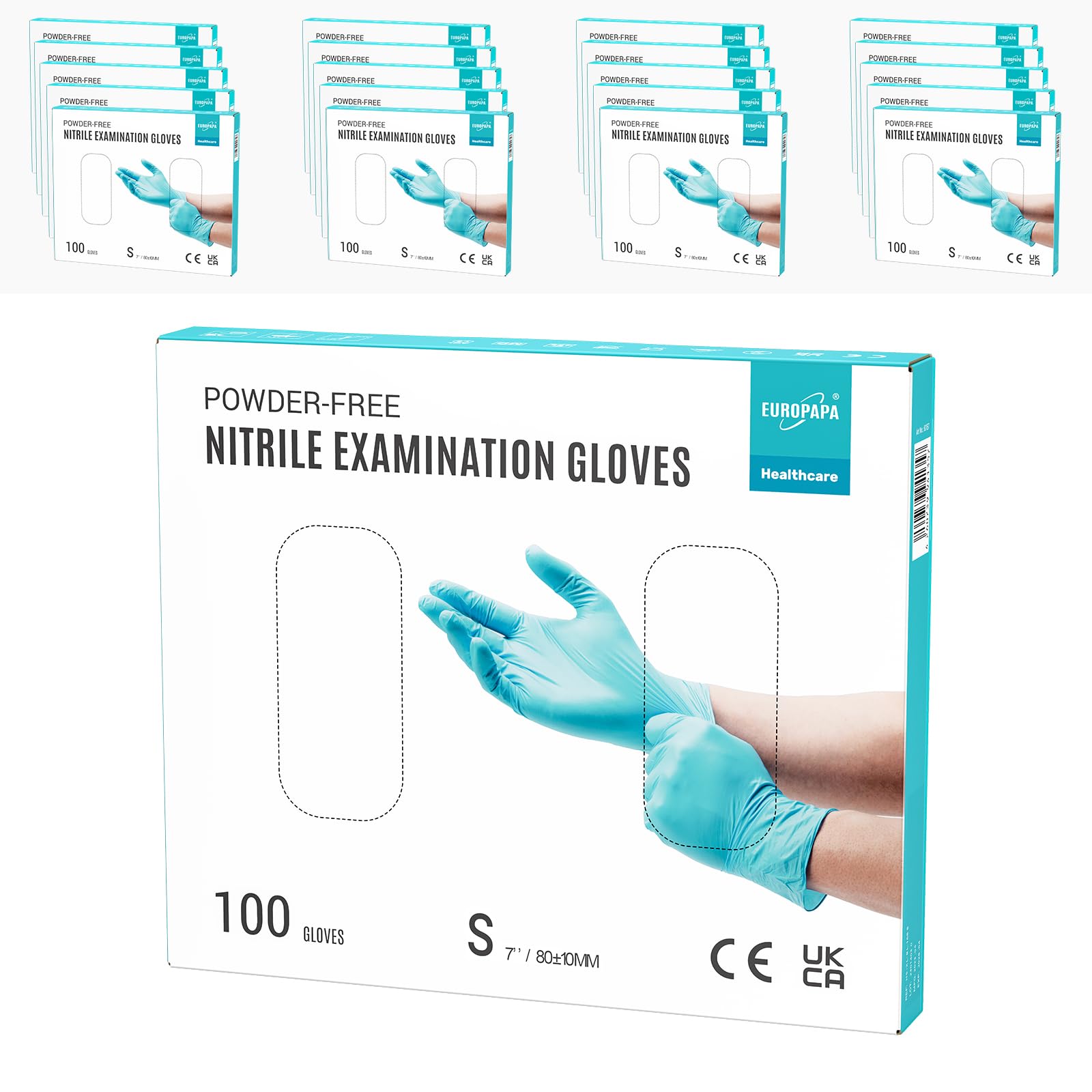 EUROPAPA® 2000 Stück (20x100) Nitrilhandschuhe Box Einweghandschuhe, Einmalhandschuhe, Untersuchungshandschuhe, puderfrei, ohne Latex, unsteril, latexfrei, disposible gloves (S, Hellblau)