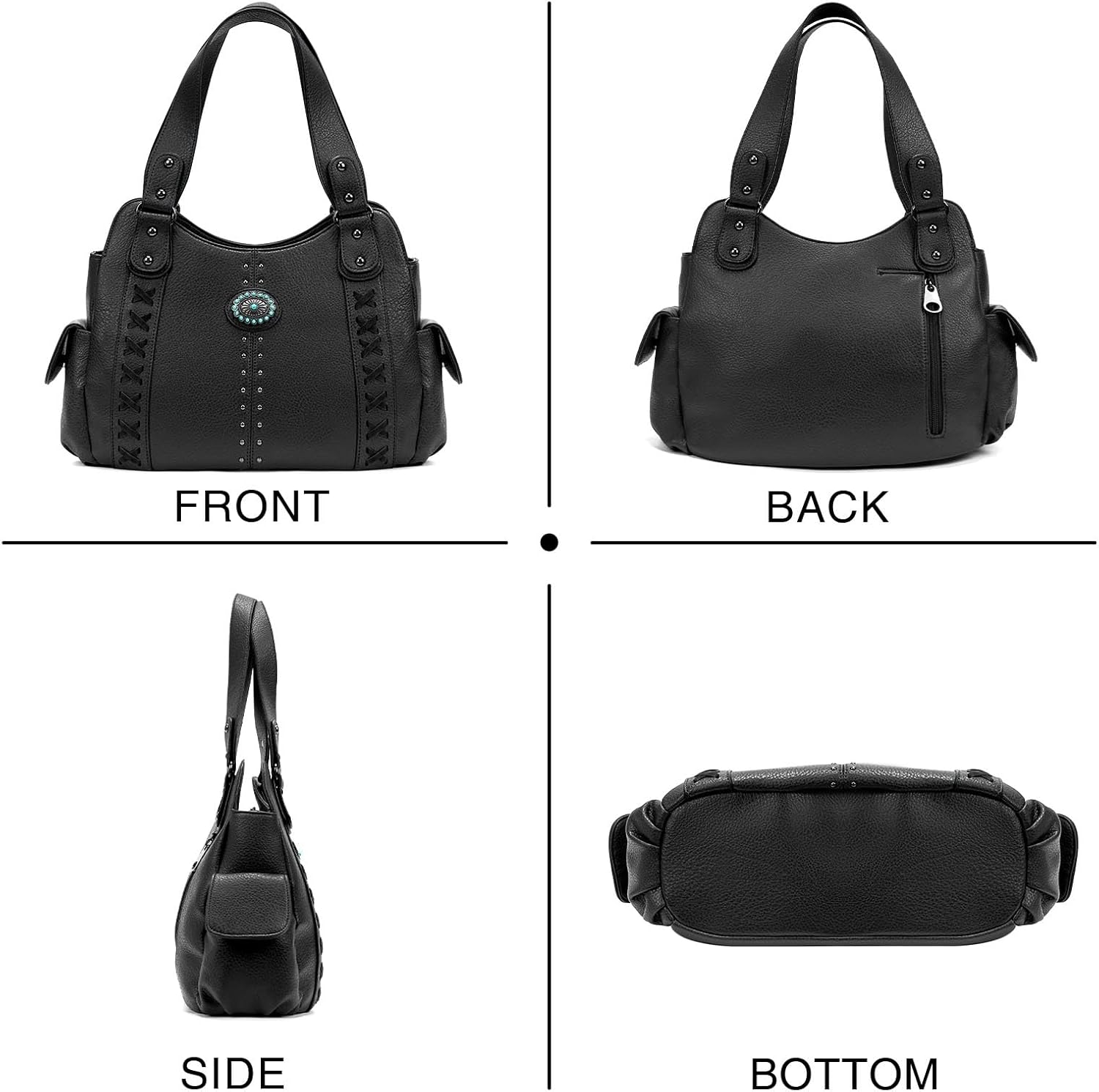 Tote Bag for Women Large Western Purse Ladies Top Handle Shoulder Handbags Vintage Embossed Concho Studs - Image 3