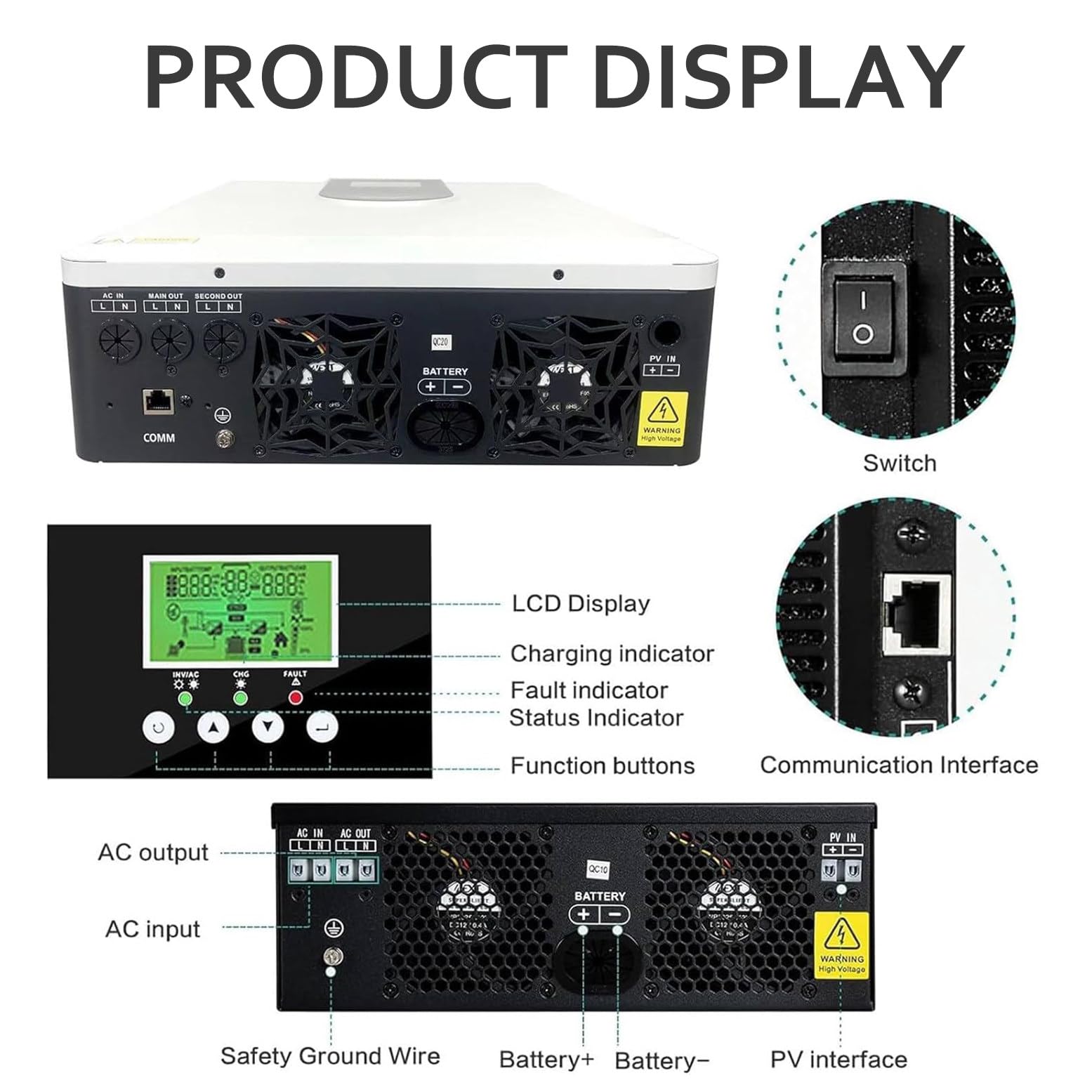 Onduleur Solaire Hybride 1.0-10.2KW 12V/24V/48V, à Onde Sinusoïdale Pure, Chargeur Autonome Avec écran Lcd, Régulateur De Charge Solaire Mppt 40/80/120/160A, Pour Stockage D'énergie Domestique 1.0KW