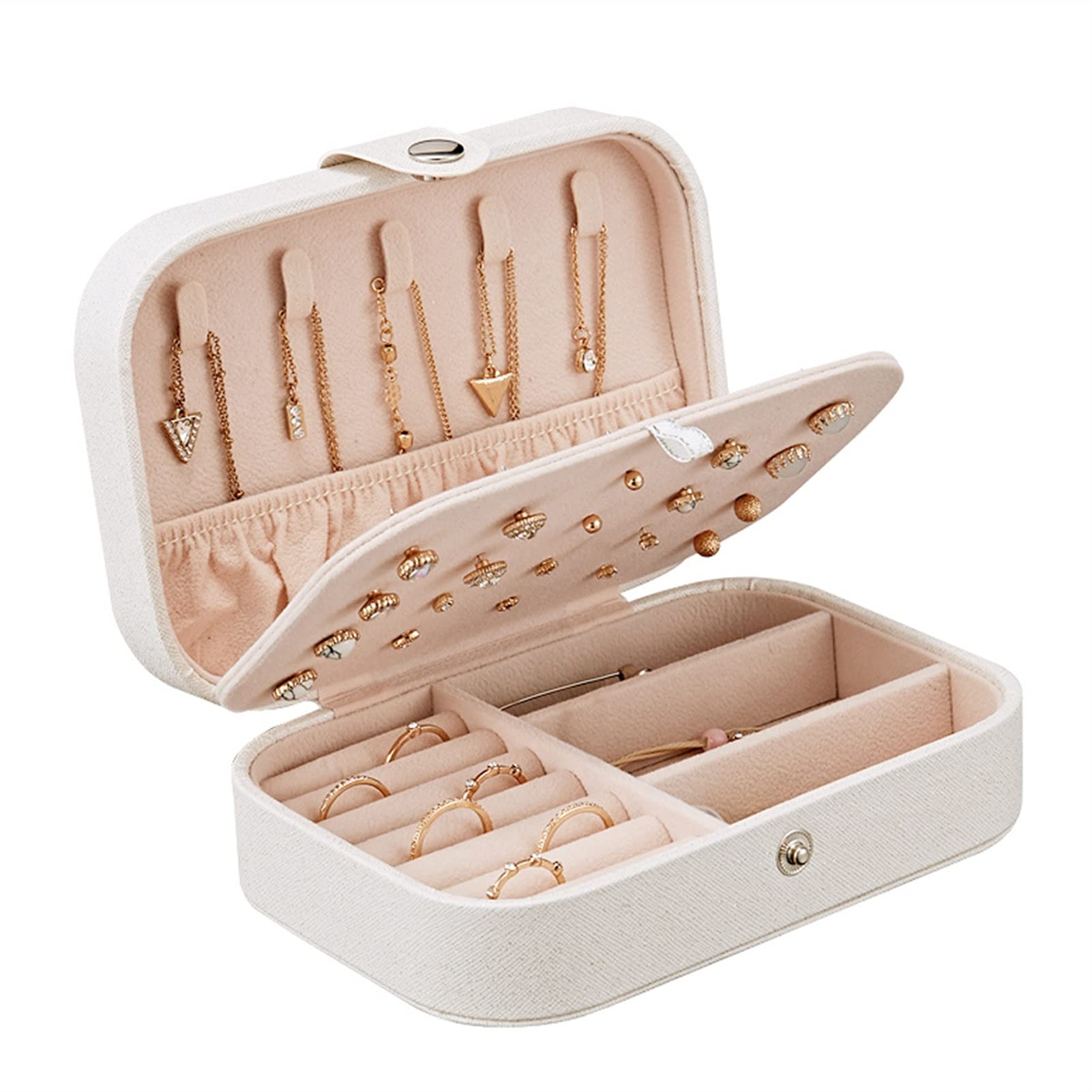 ESTDKMNOS Portable Jewellery Case， Jewelry Organizer Box Portable Adjustable Removable Leather Zipper Storage Display Travel