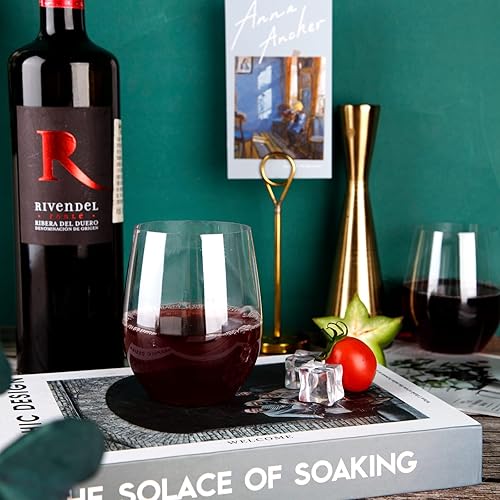 Miniatura 10 de SUT 32 copas de vino de plástico sin tallo, desechables, 12 onzas, transparentes, sin tallo, con borde de oro rosa, sin BPA, reciclables, perfectas