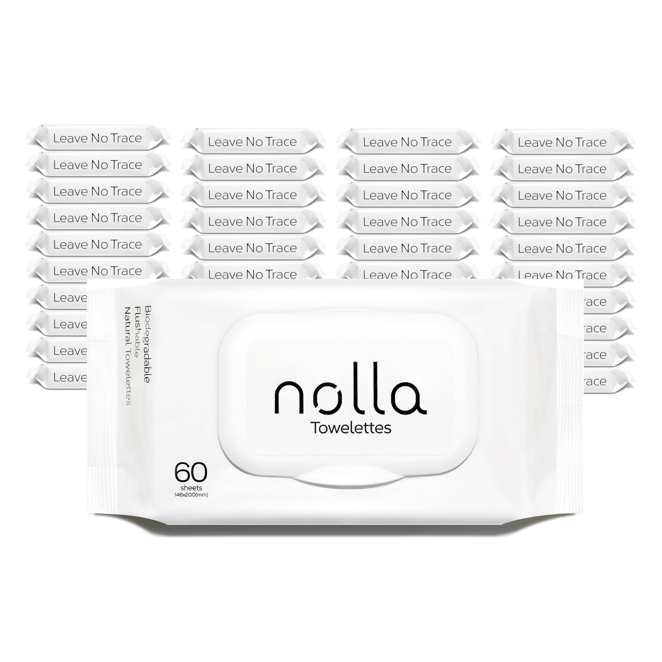 Nolla Flushable Wipes Bulk Pack - 100% Plant-Based and Biodegradable - Soft, Unscented + Soothing Aloe and Vitamin E - For Adults and Kids 2,400 Count (40 Packs of 60)