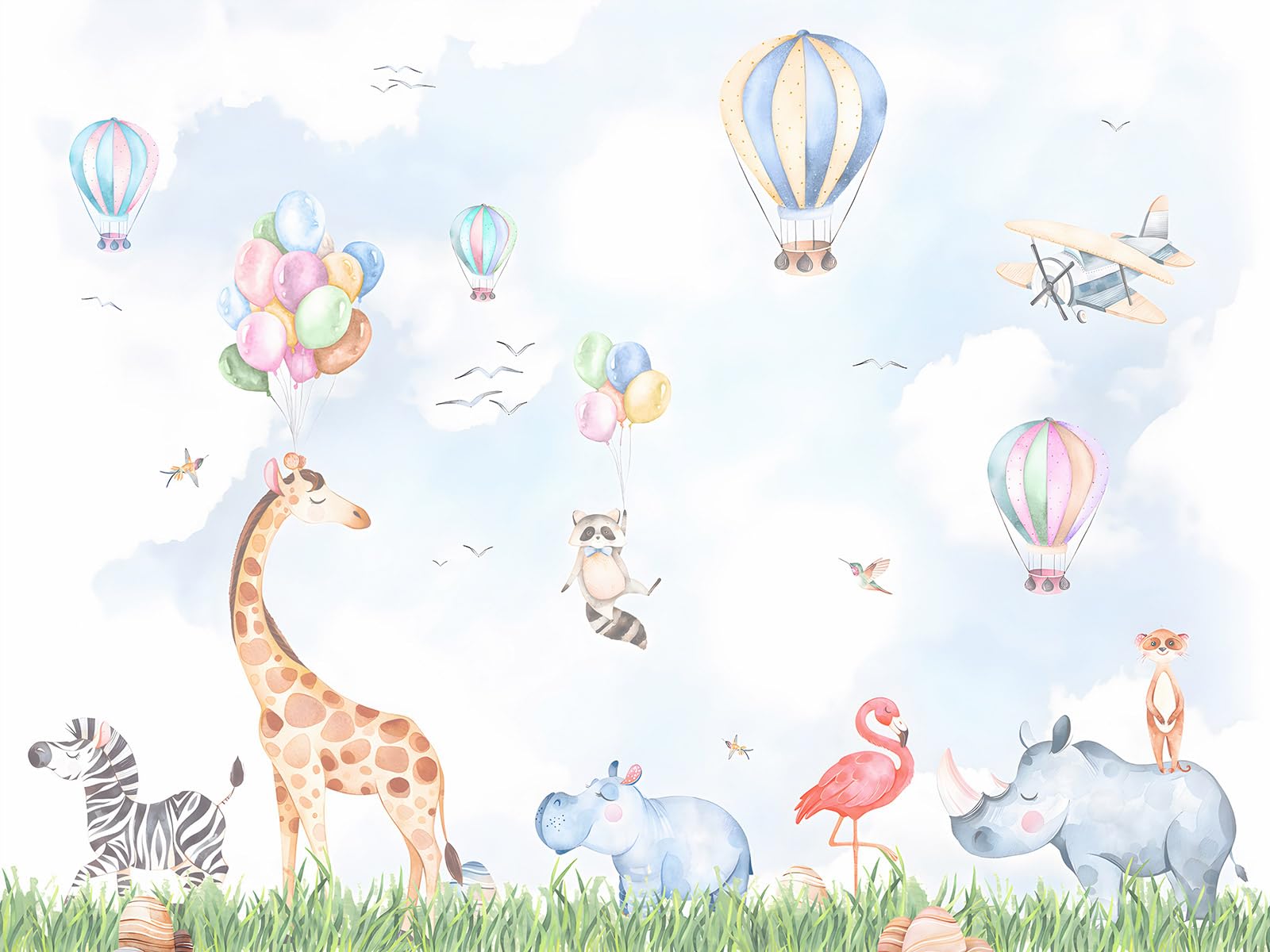 Panorama Tapete Kinder – Tiere Luftballons 3617680720592 – Breite 195 cm x Höhe 146 cm