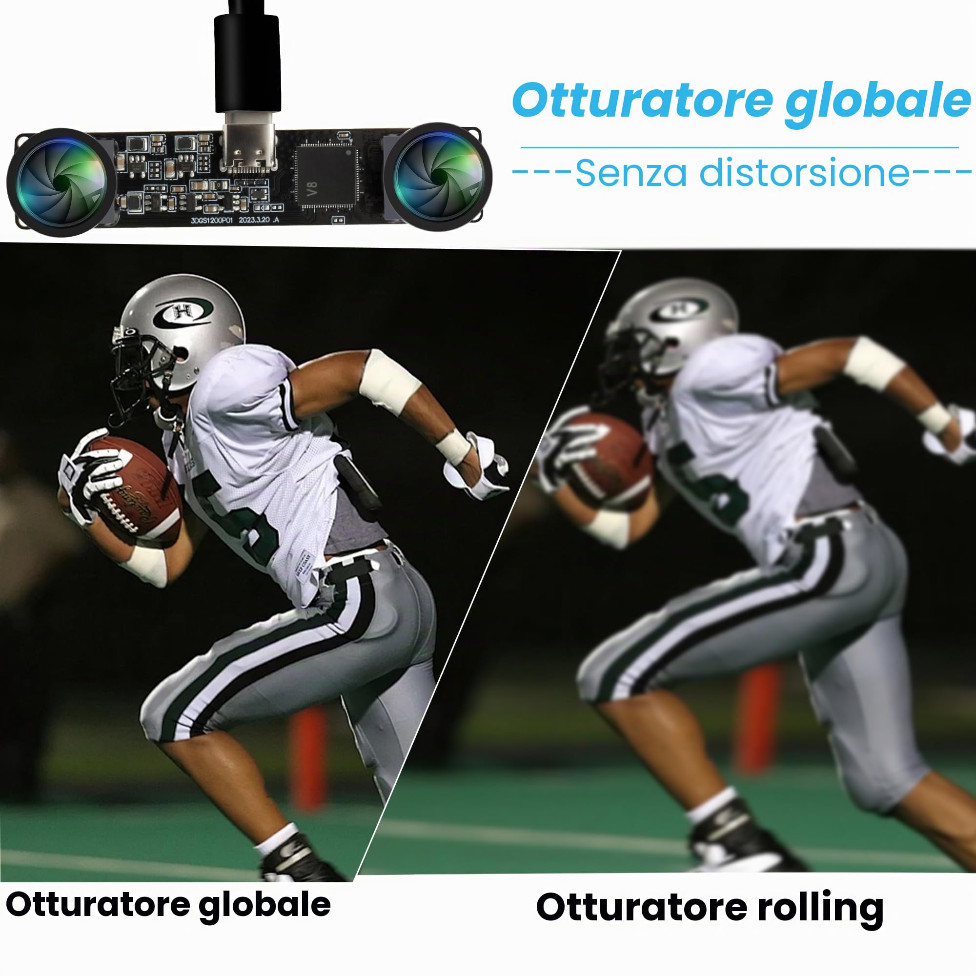 ELP Fotocamera 3D Stereo USB 120 fps Otturatore Globale 120° Nessuna distorsione Sincronizzazione Dual Lens 3200x1200 Videocamera 3D per PC, Mac, Linux, Windows
