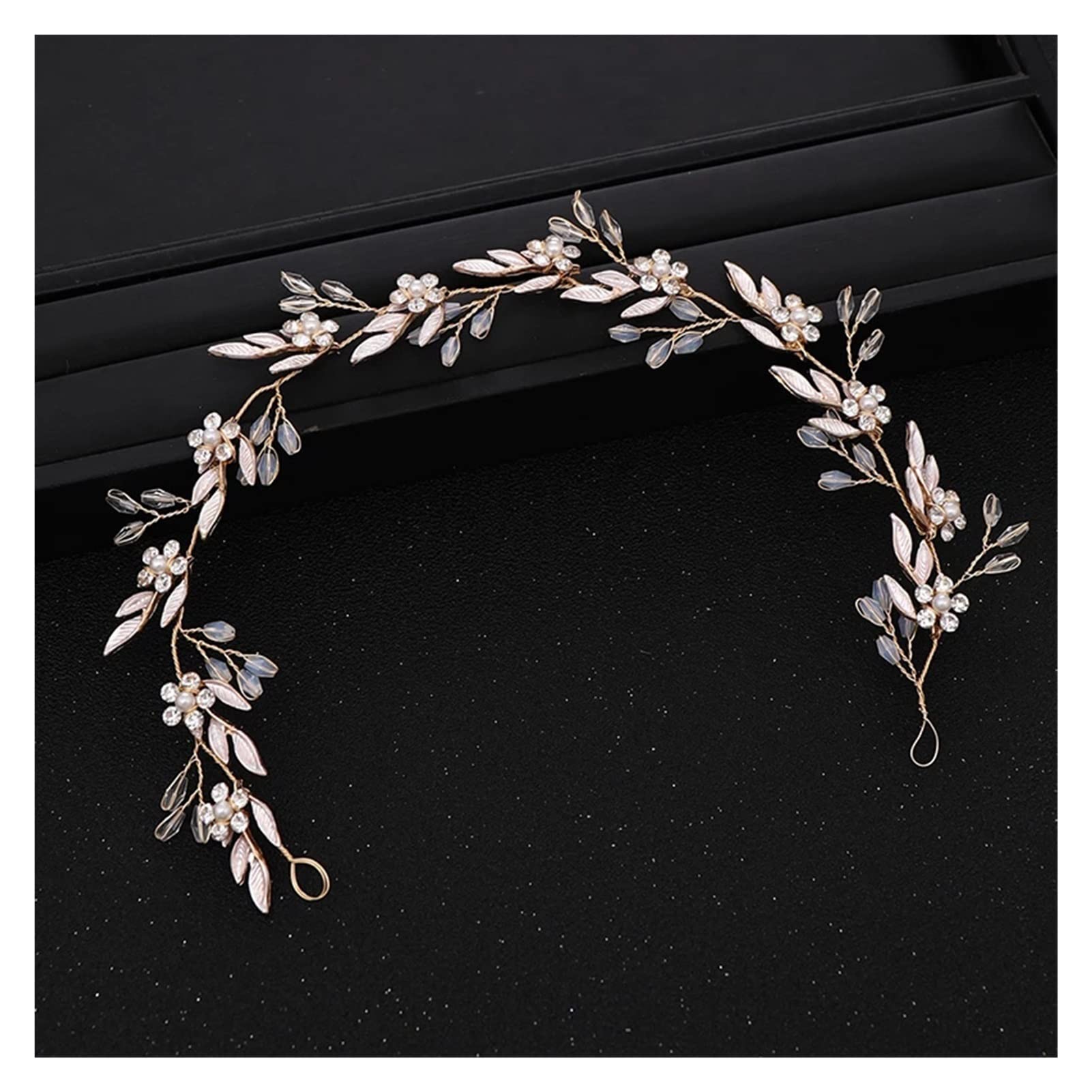 Tiara de novia flexible con cristales facetados en forma de flores y hojas para el cabello