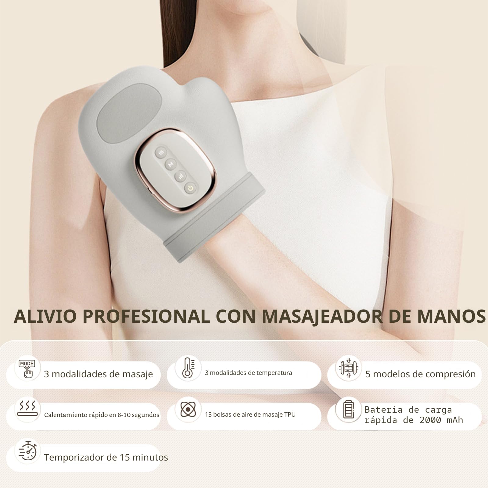 Masajeador de manos inalámbrico, masajeador eléctrico de mano | Masajeador de Manos Eléctrico, 3 Modos 5 niveles ajustables, Regalo para Hombres y Mujeres