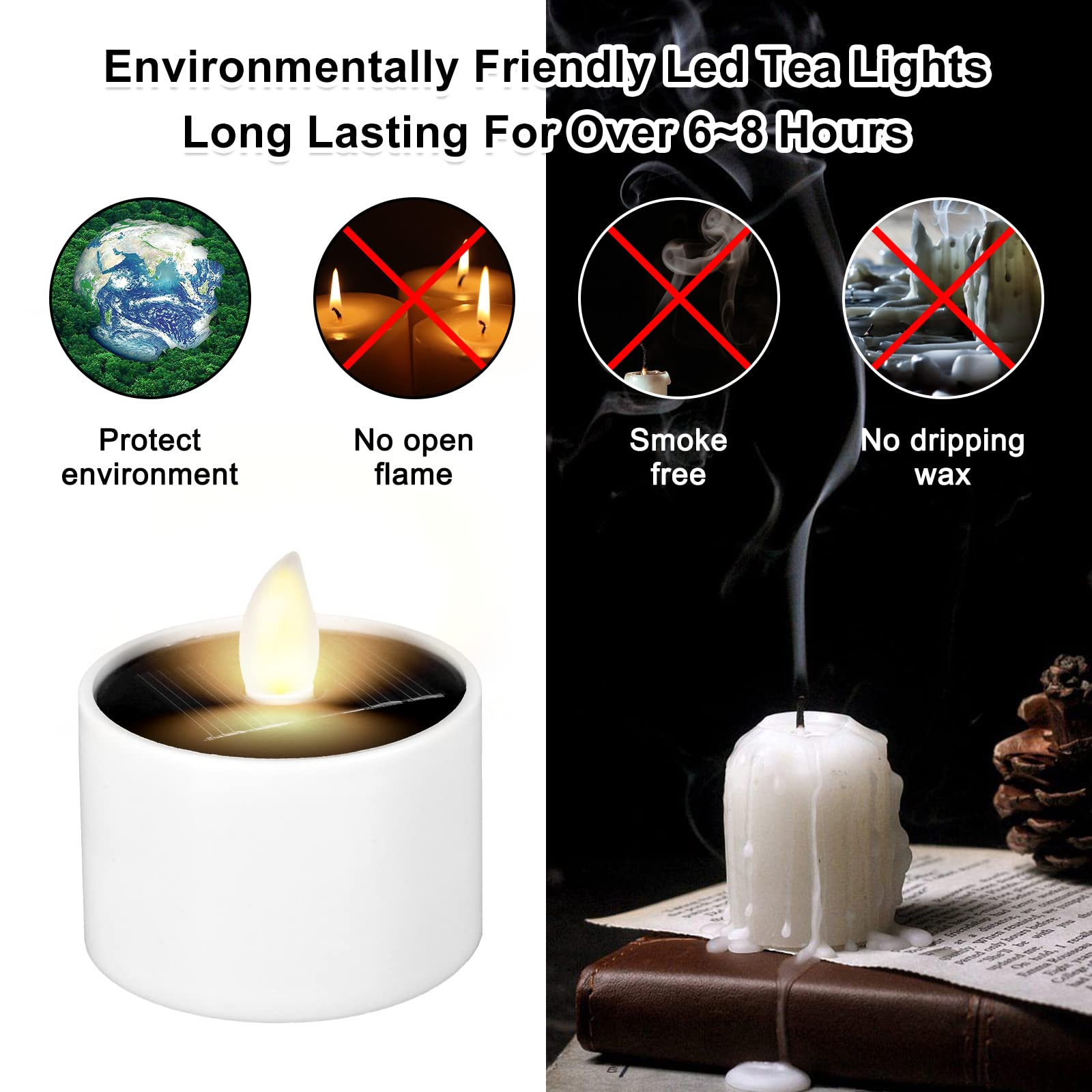 6 Candele LED Solari Per Esterni - Ricaricabili, Tremolanti, Impermeabili IP65 - Per Giardino E Terrazza