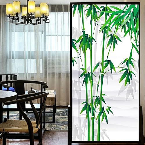 LXDWEI Lámina decorativa para ventana, privacidad con plantas verdes, de bambú, adhesivos estáticos para ventanas, sin pegamento, esmerilados,