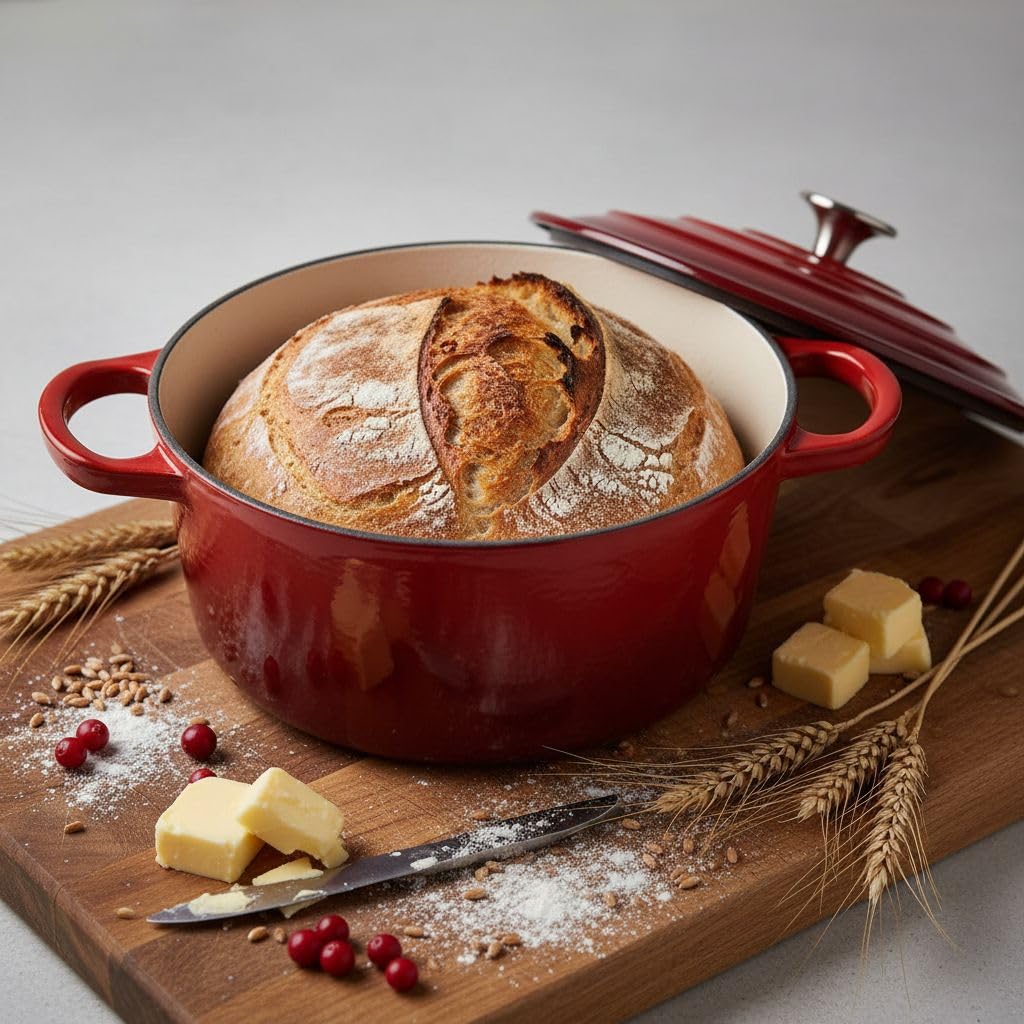 Njörd & Freya Gietijzeren ovenschaal, braadpan met deksel, gietijzeren braadpan, geëmailleerde coating, geschikt voor alle soorten kachels en inductie, 24 cm diameter, broodbakpot