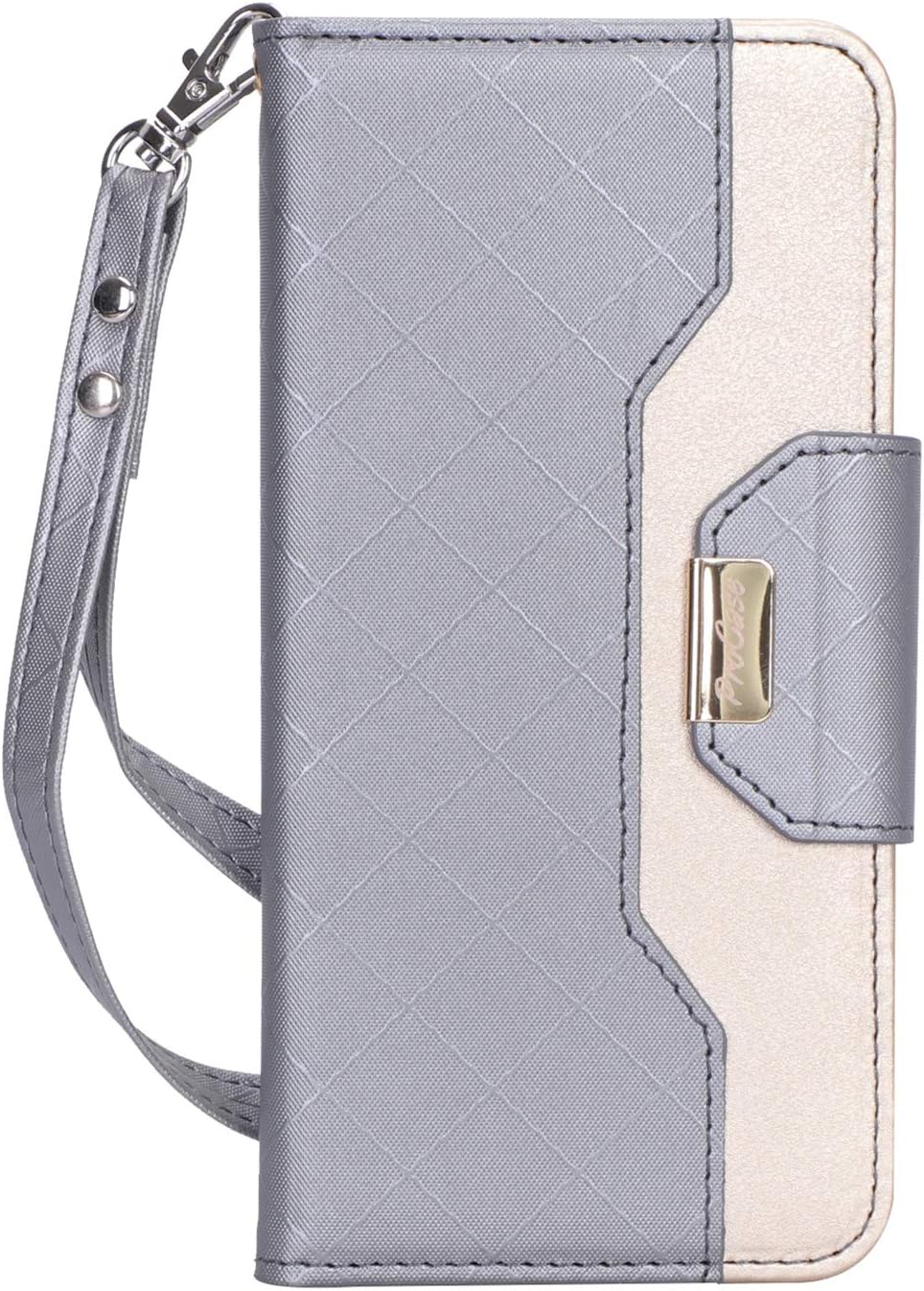 Procase LG G8 ThinQ Wallet Case for Women, Premium PU Leather Folio Fold Card Case with Credit Card Holder Kickstand Wristlet Hand Strap, Flip Cover Case for LG G8 / LG G8 ThinQ 2019 -Grey