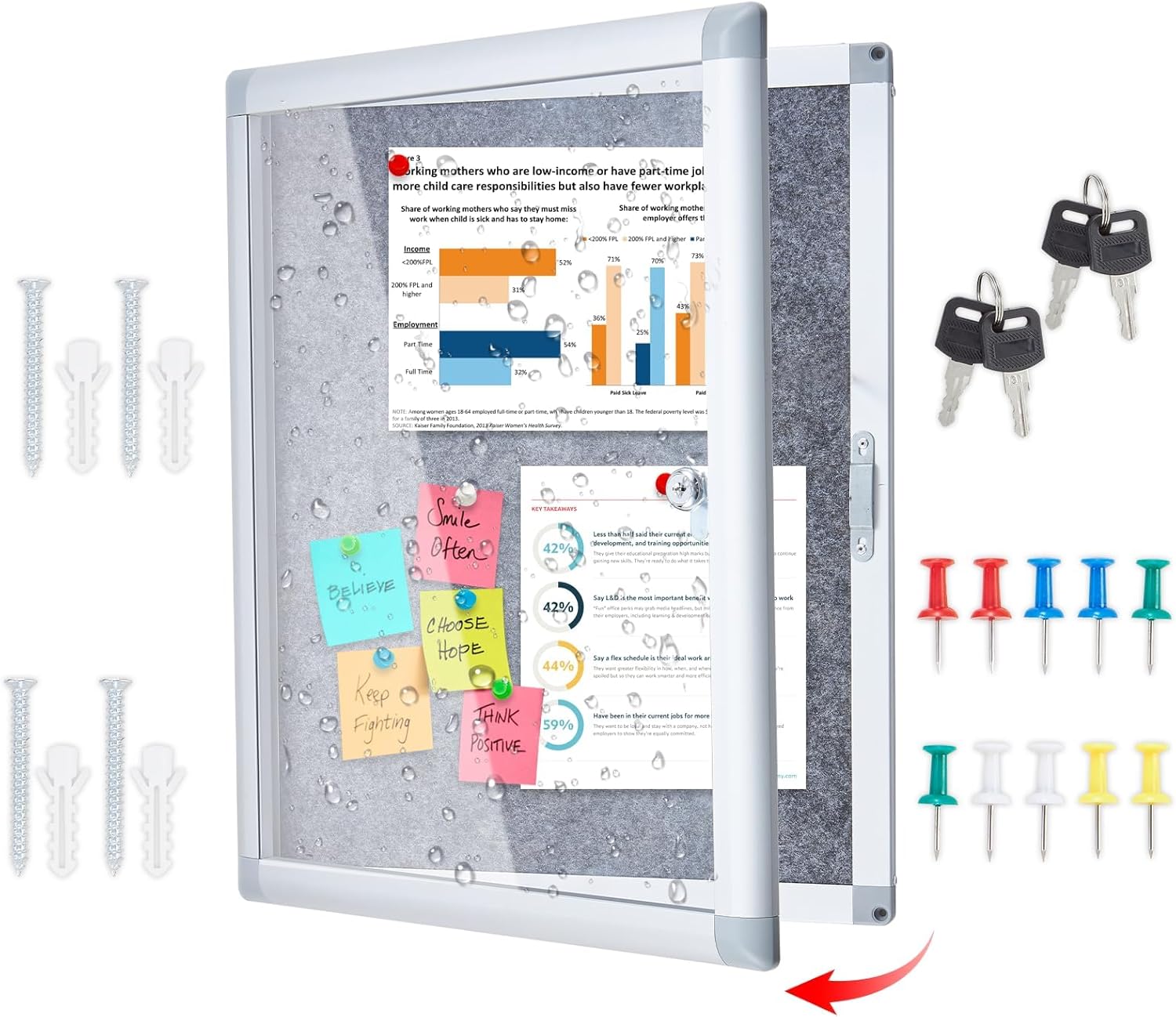 Enclosed Bulletin Board 20x16 Inch Outdoor Notice Board Tamper-Proof Flannel Lockable Display Cases with Aluminum Frame, All Weather Pinboard for Hospital, Restaurant Kitchen, Office 20*16 Silver - Gray