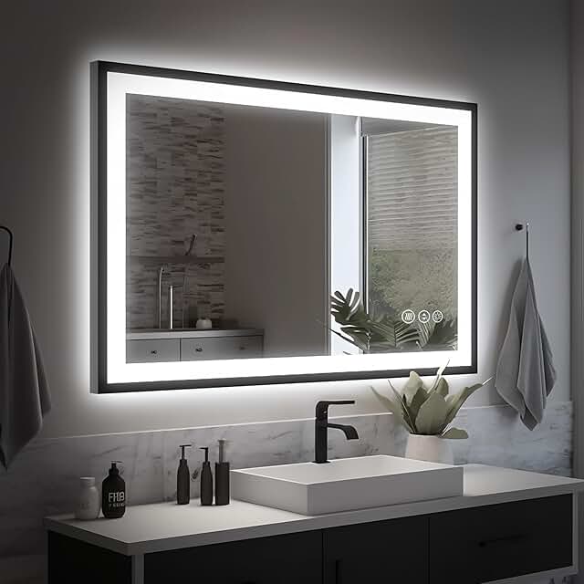 40x24 LED Bathroom Mirror - Black Aluminum Framed, Front and Backlit, An...