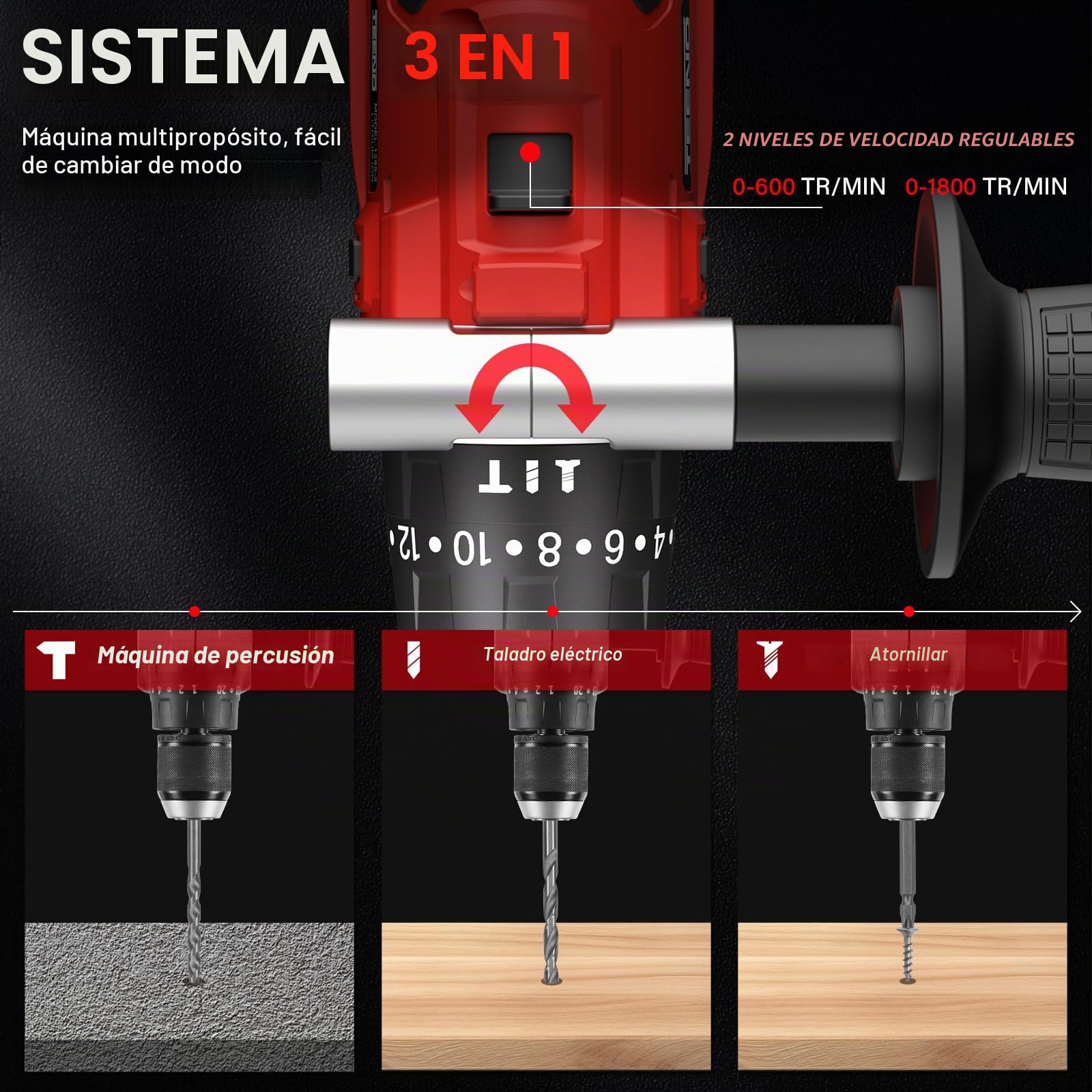 TEENO Taladro Atornillador Inalámbrico para Batería Makita de 21V 2 * 4,0 Ah Baterías,130 Nm Taladro Percutor Bateria,20+3 Configuraciones de Par,2 Velocidades, LED,76 Accesorios y Maletín