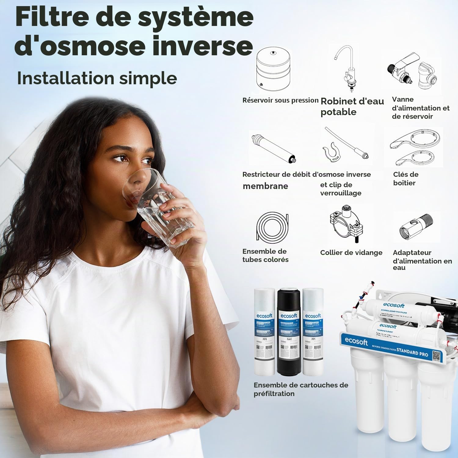 Ecosoft Standard Pro Filtre à osmose inverse - Avec pompe intégrée, purification efficace et installation facile
