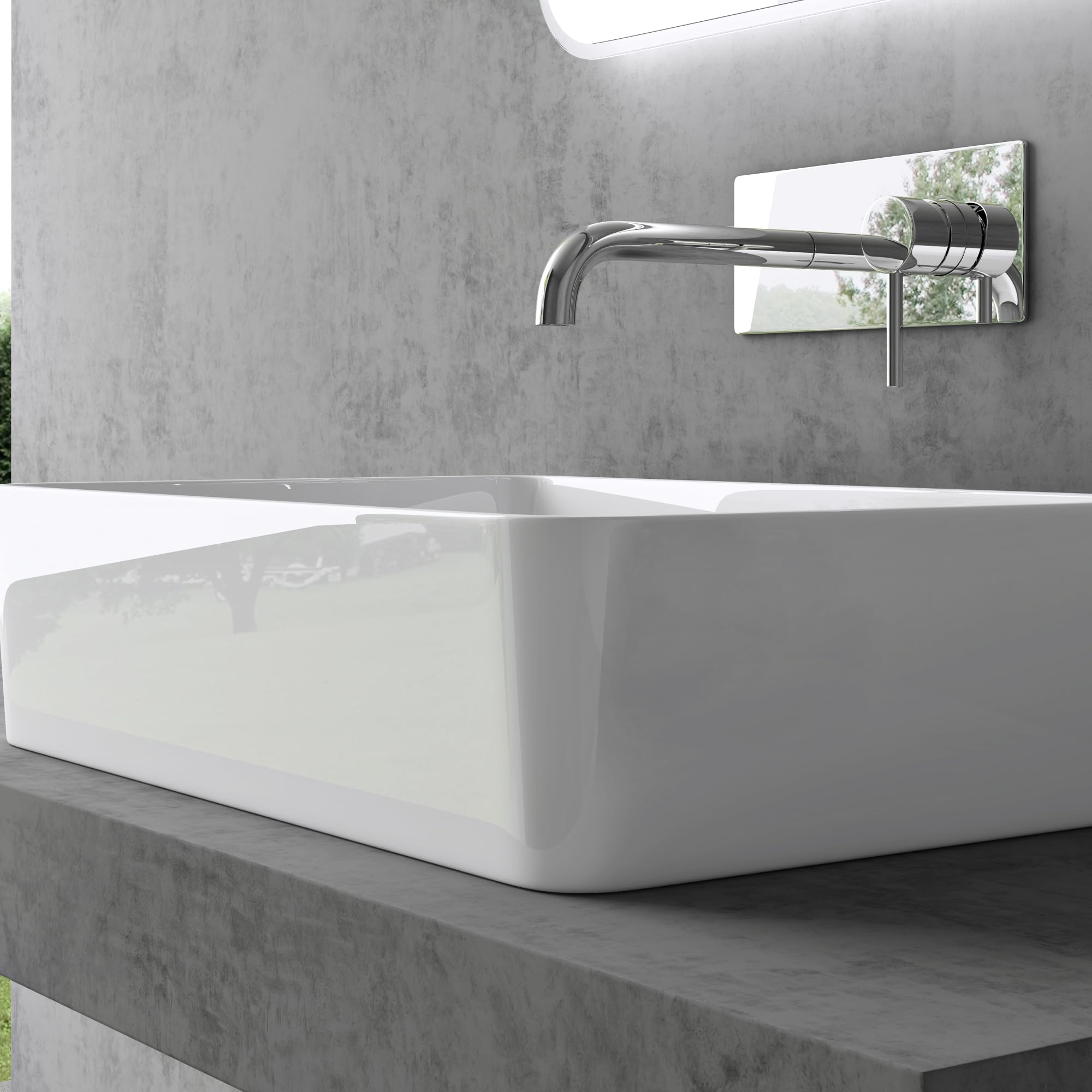 doporro Lavabo da Appoggio Rettangolare in Marmoresina Bianco Lucido 80x40x15 cm, Lavandino Bagno Moderno Colossum102