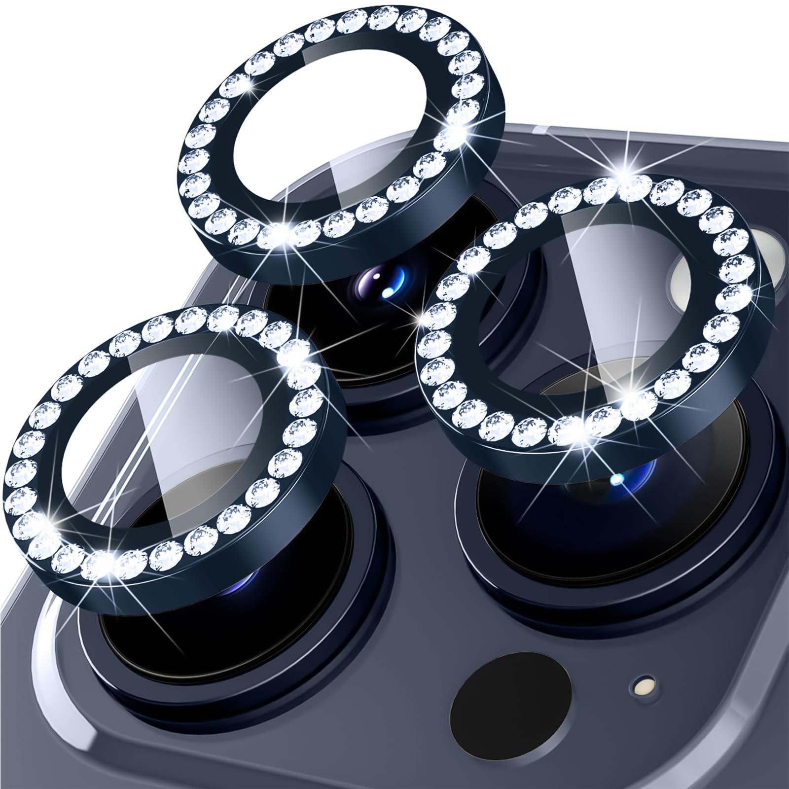 KoGiio Protezione Fotocamera IPhone 15 Pro/Max: Vetro Temperato 9H Con Cristalli - Argento
