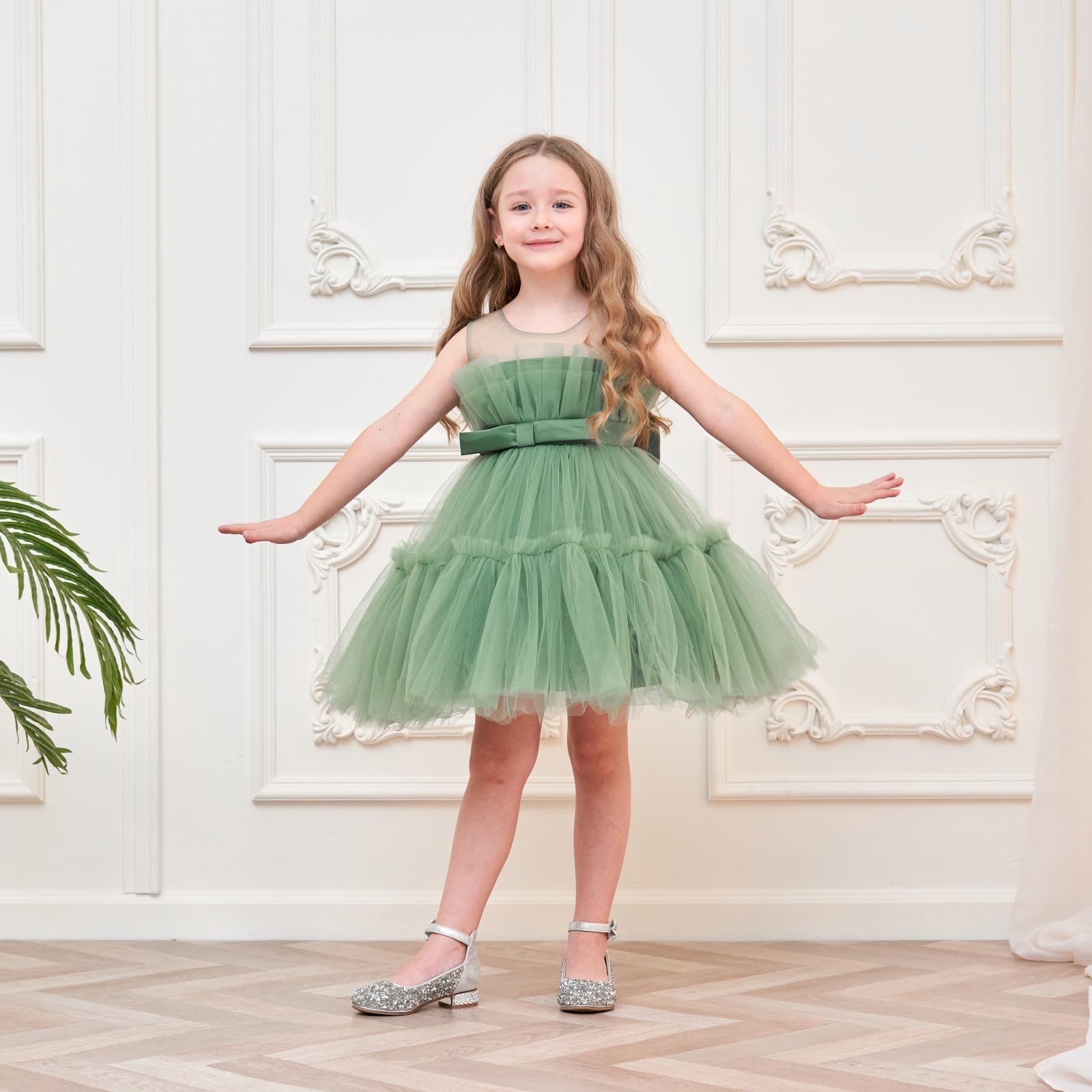 Miipat Bambino Abitini Tulle Senza Maniche Bambina di Fiori Vestito per Feste Compleanno Matrimoni Bambine Ragazze Principessa Vestiti