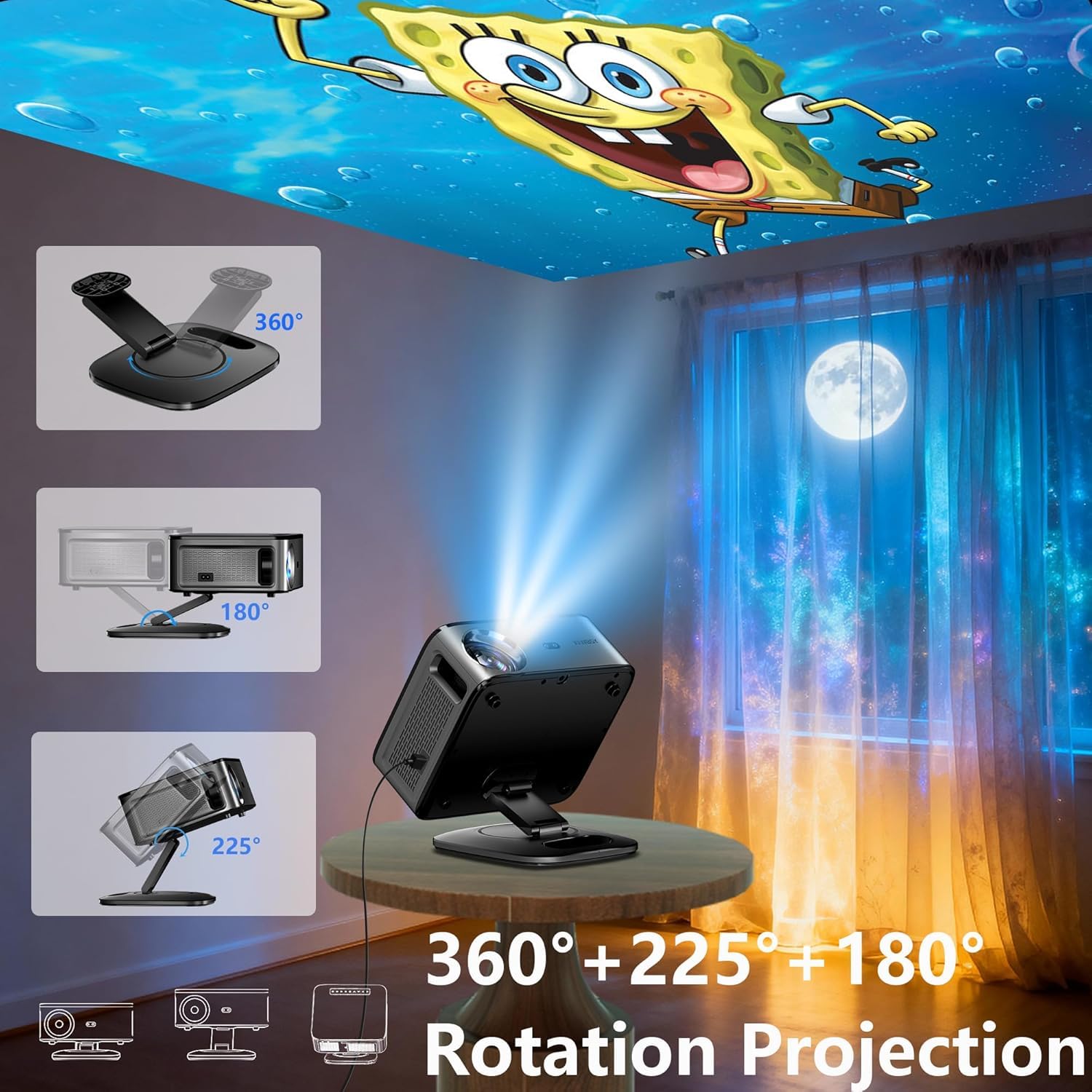 【1500 ANSI/Google TV/Autofokus】 XIWBSY Videoprojecteur 4K Supporté, 38000 Lumen FHD, 360° Rotation, Projecteur Video 4K Contrôle Vocal, Retroprojecteur WiFi6 Bluetooth