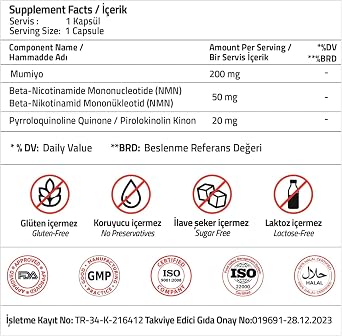Validus NMN 50 mg + Mumiyo 200 mg + PQQ 20 mg 30 Capsules