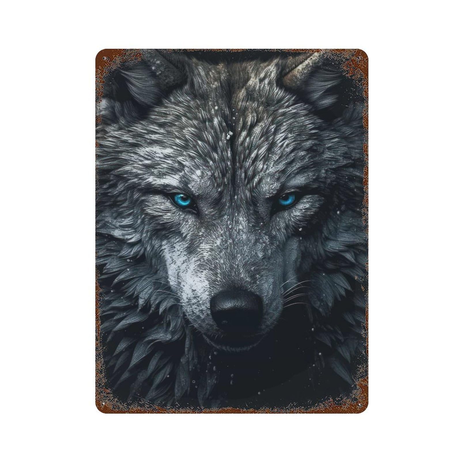 White Wolf Portrait 15.7"x11.8" Retro Metal Sign, Industrial Home Decor for Office, Studio And Wall Decor