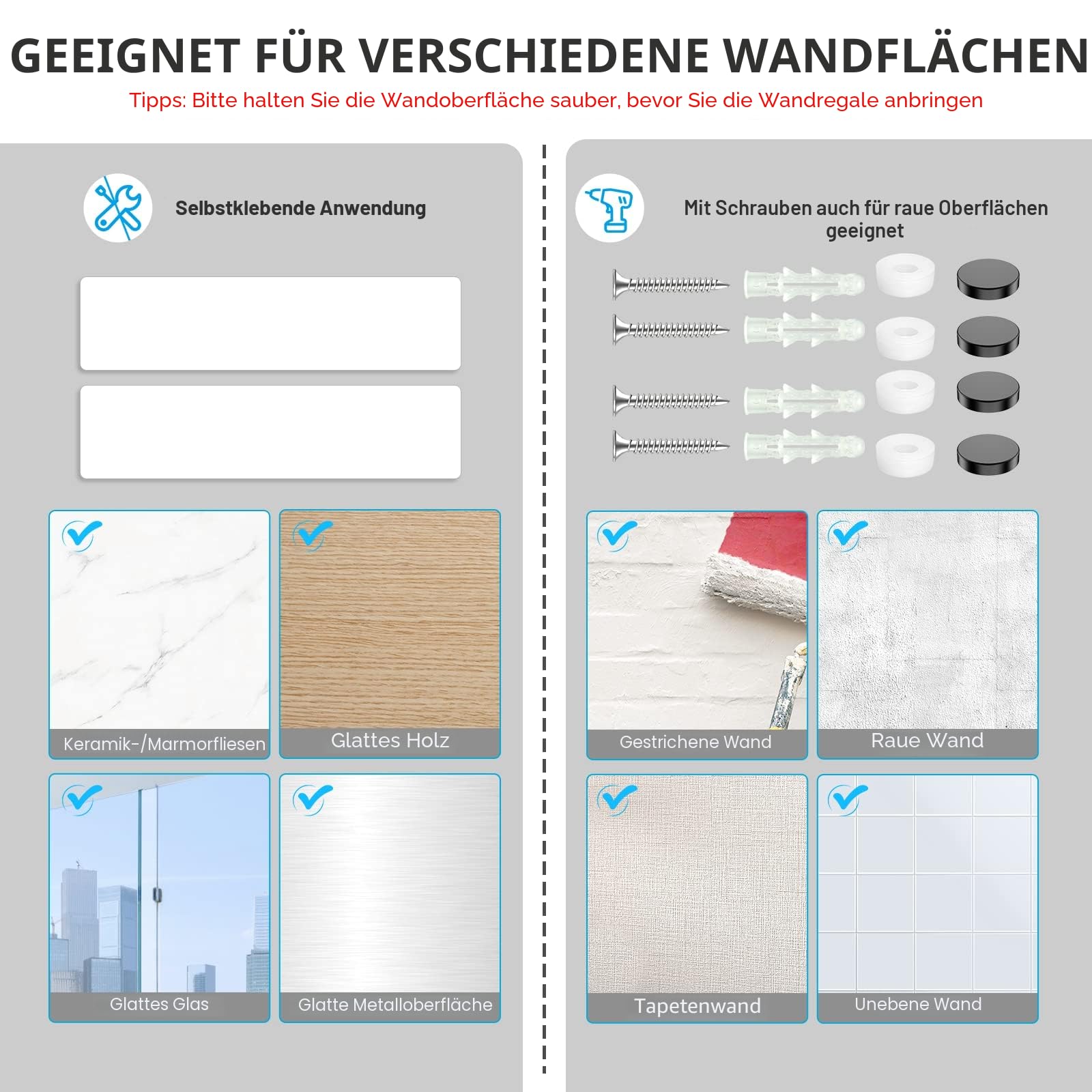 homeasy Besenhalterung Wand 2 Stück Besenhalter Selbstklebend Edelstahl Gerätehalter Ohne Bohren Mop Halter Werkzeughalter Organizer mit Haken und 2 Halter für Küche Badezimmer Garten Balkon