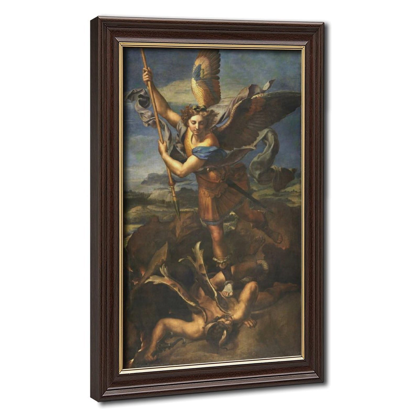 WCYB Saint Michael Vanquishing Satan 1518 by Raphael Posters Prints Canvas Deco Paintings Wall Art Hangable Frame 12" L X 18" W
