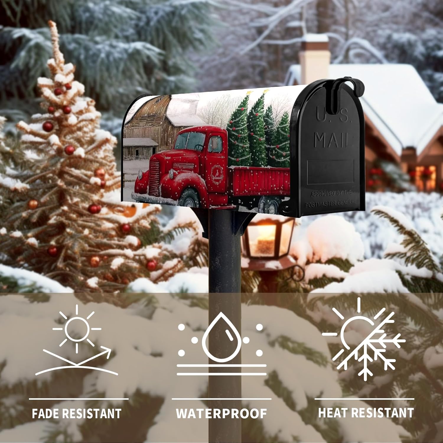 Winter Mailbox Cover Magnetic Standard Size Christmas Red Truck Snow Mail Box Covers Wrap Snowflakes Pine Trees Mailbox Wraps Post Letter Holiday18X 21 in Decor for Garden Outdoor Farmhouse
