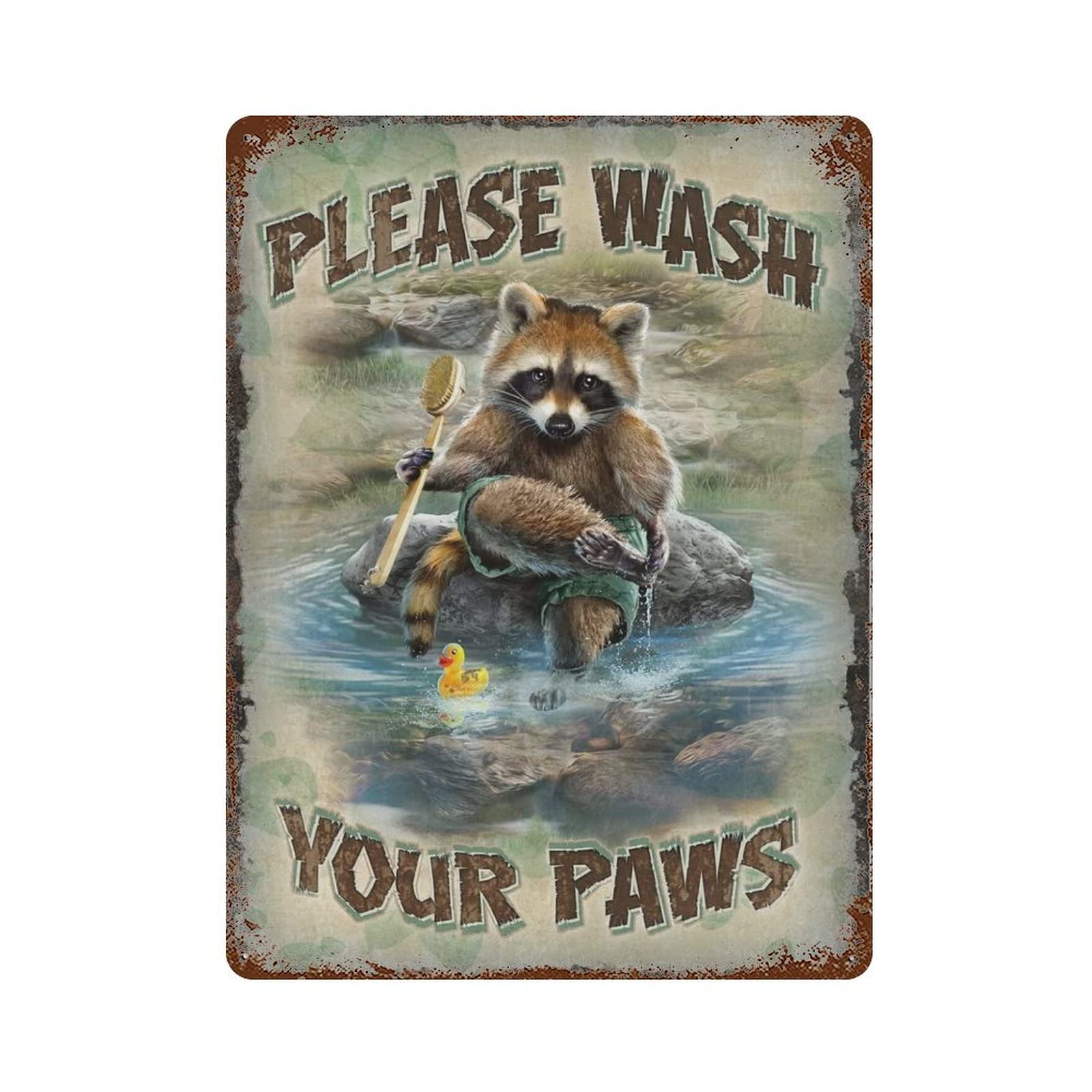 AOOEDM Please Wash Your Paws Vintage Metal Tin Sign for Home Coffee Shop Office Wall Art Metal Poster Garage Decor Man Cave Sign Inspirational Quote Wall Decor