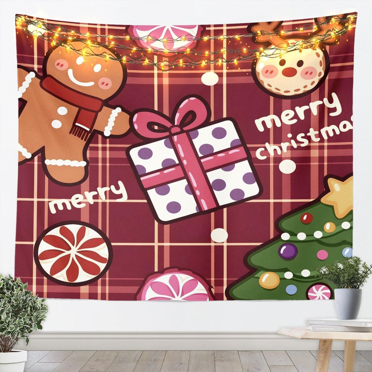 Feelyou Gingerbread Man Gift Tapestry Wall Art