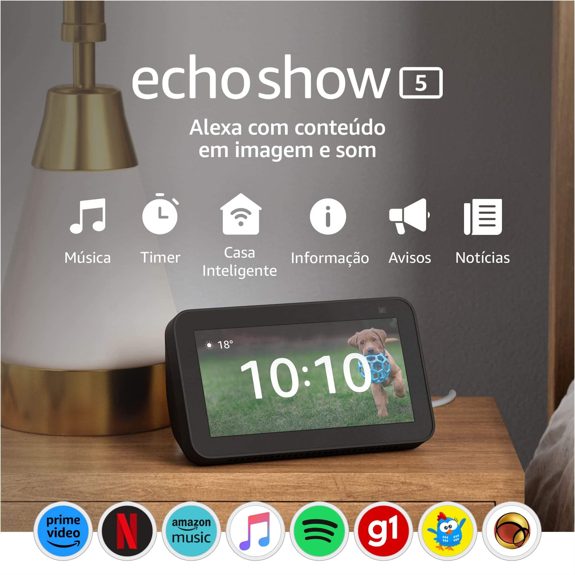 Echo Show 5 (2ª Geração): Smart Display de 5" com Alexa e câmera de 2 MP - Cor Preta