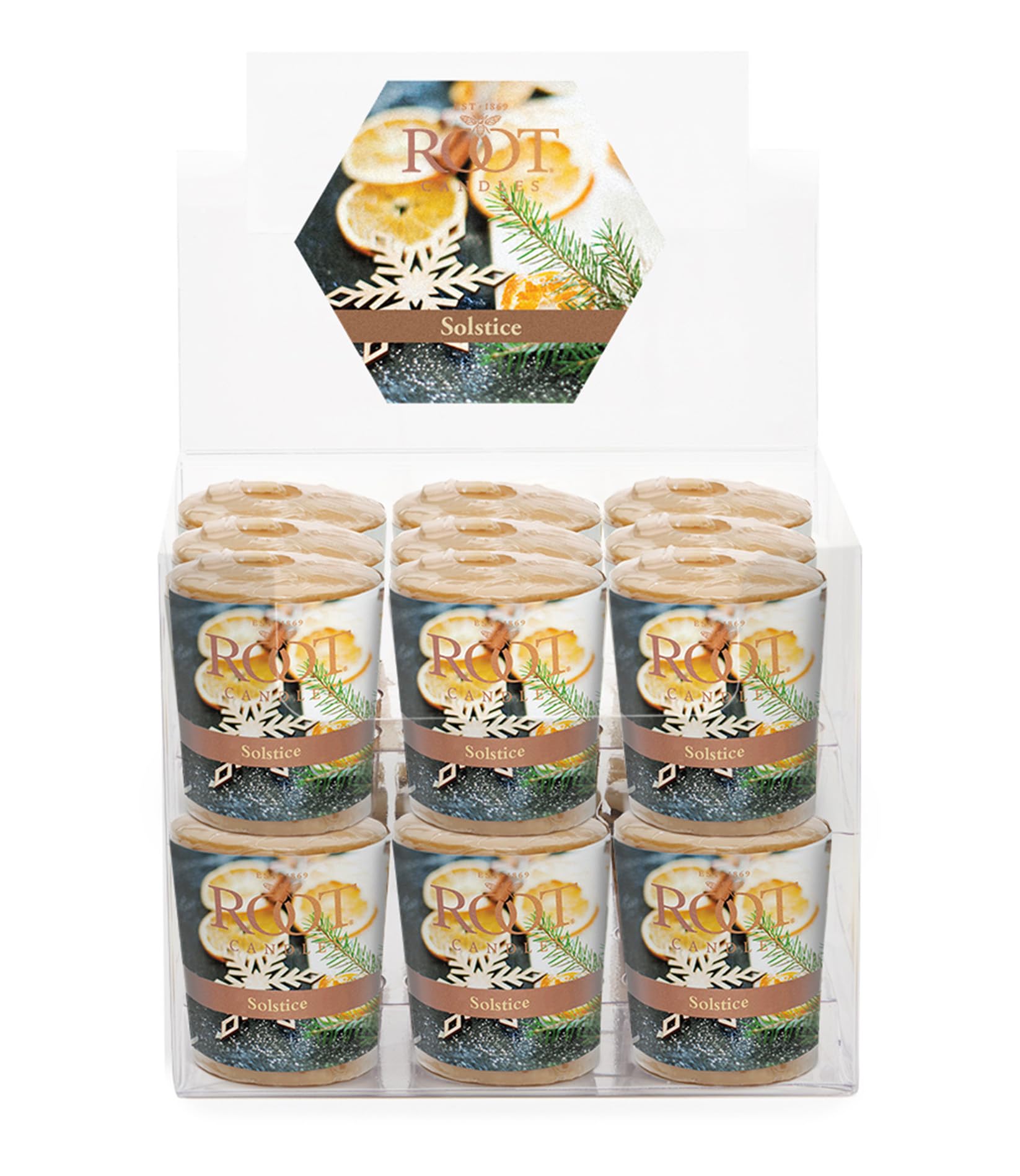 Root Candles Lot de 18 bougies votives parfumées en cire d'abeille 20 heures fabriquées à la main - Solstice