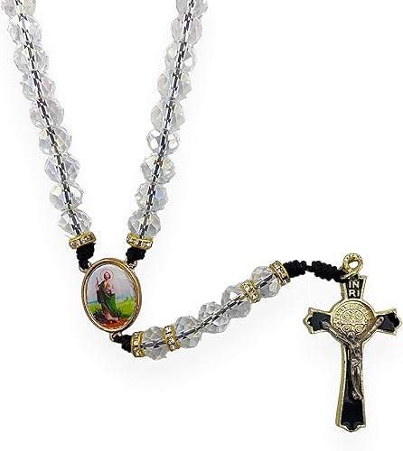 Miniatura 3 de San Jude y Nuestra Señora de Guadalupe Medalla Virgen Cuentas de Cristal Transparente Collar de Rosario Católico Regalo Religioso Virgen San Judas