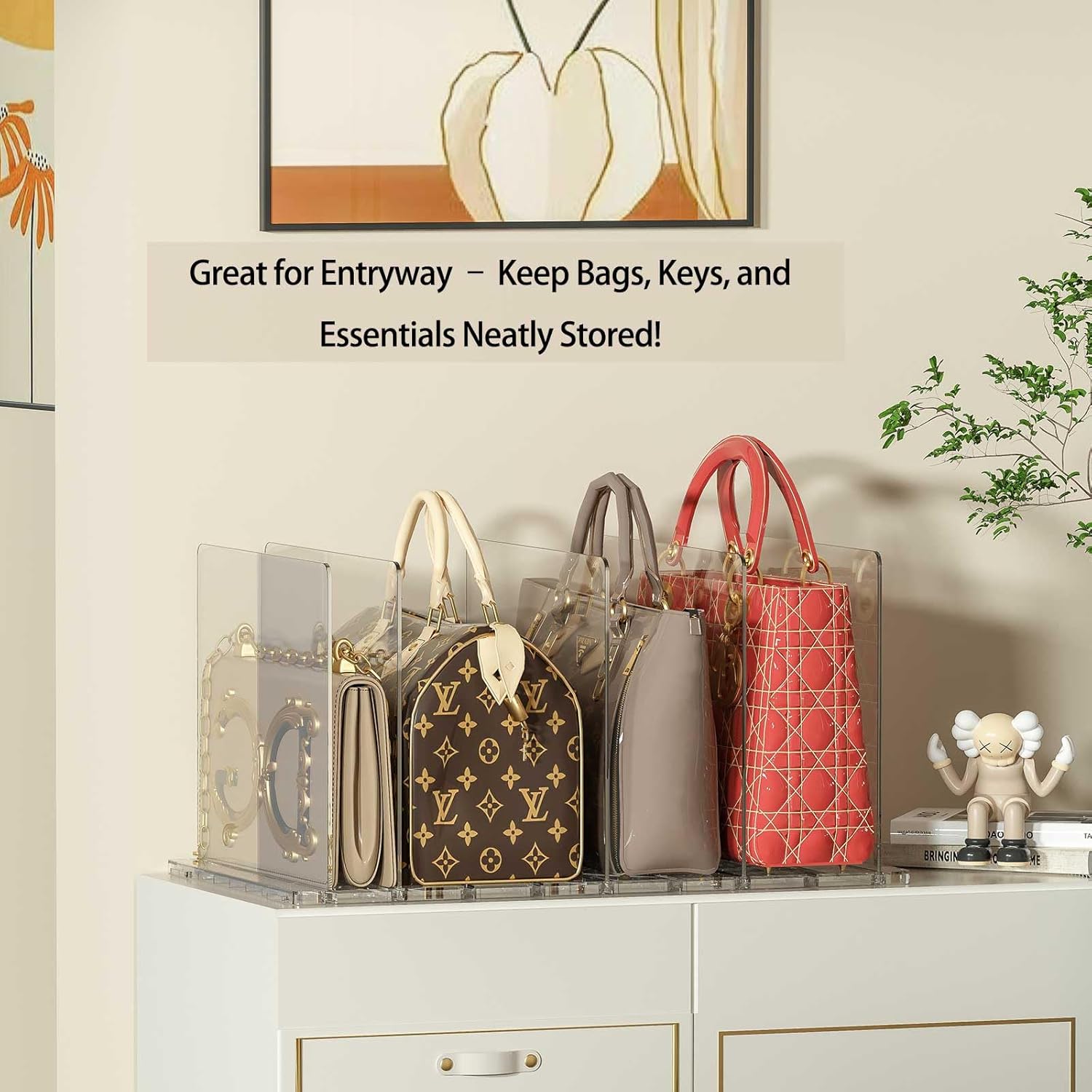 Purse Organizer for Closet - 2 Pack Acrylic Clear Shelf Dividers, Adjustable Bag Handbag Book Storage Organizer for Bedroom Office, Square