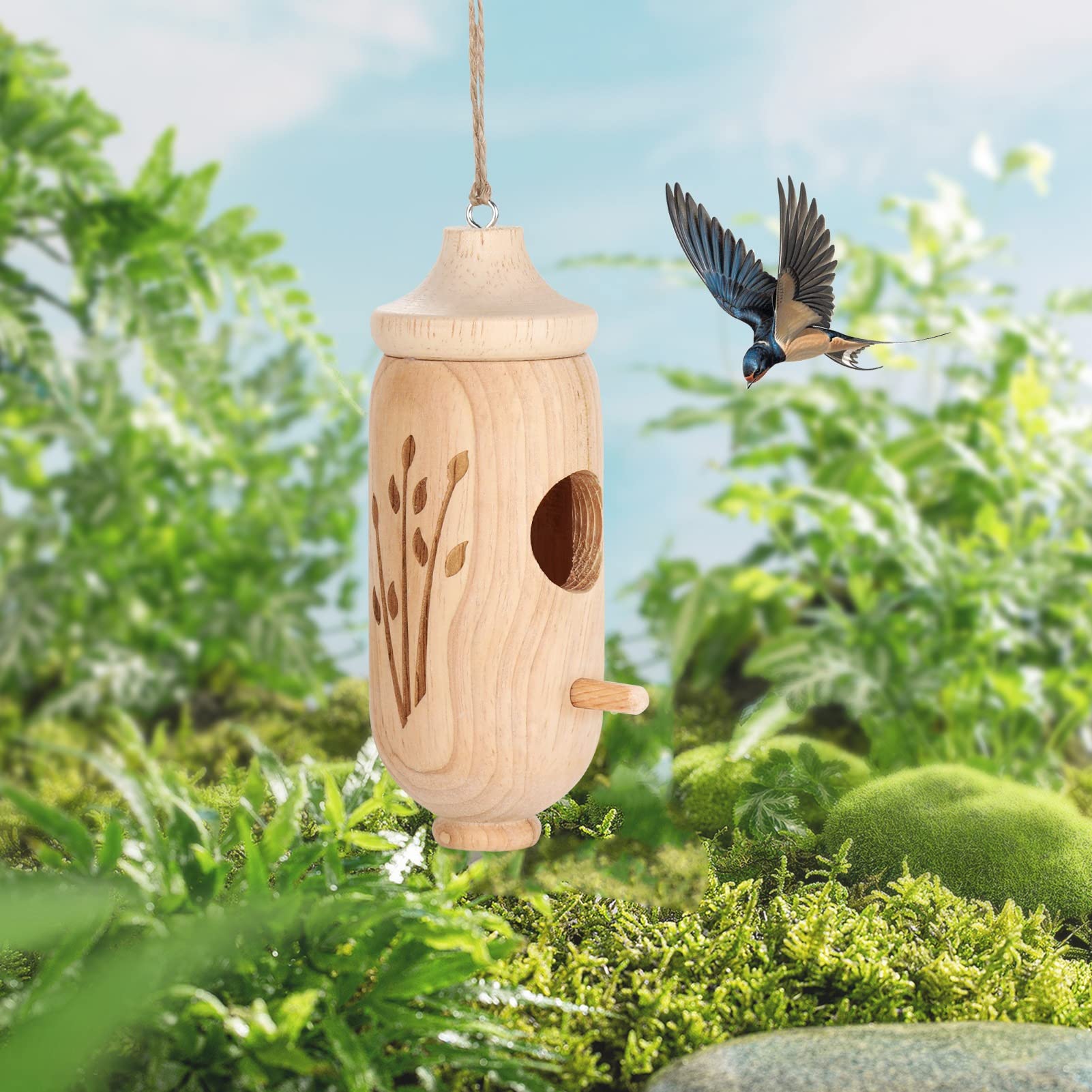 2 Kolibri-Häuser Aus Buchenholz - Mit Metallring Zum Aufhängen, Für Garten & Fenster