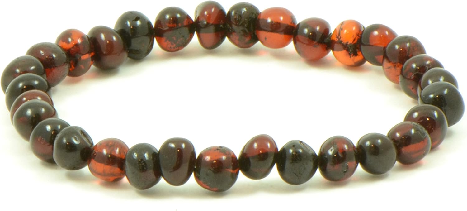 Baltic Amber Bracelets for Adults Made on Elastic Band - 7 inches - Amber Jewelry - Hand-Made from Polished Baltic Amber Beads (Dark Cognac) - Image 4