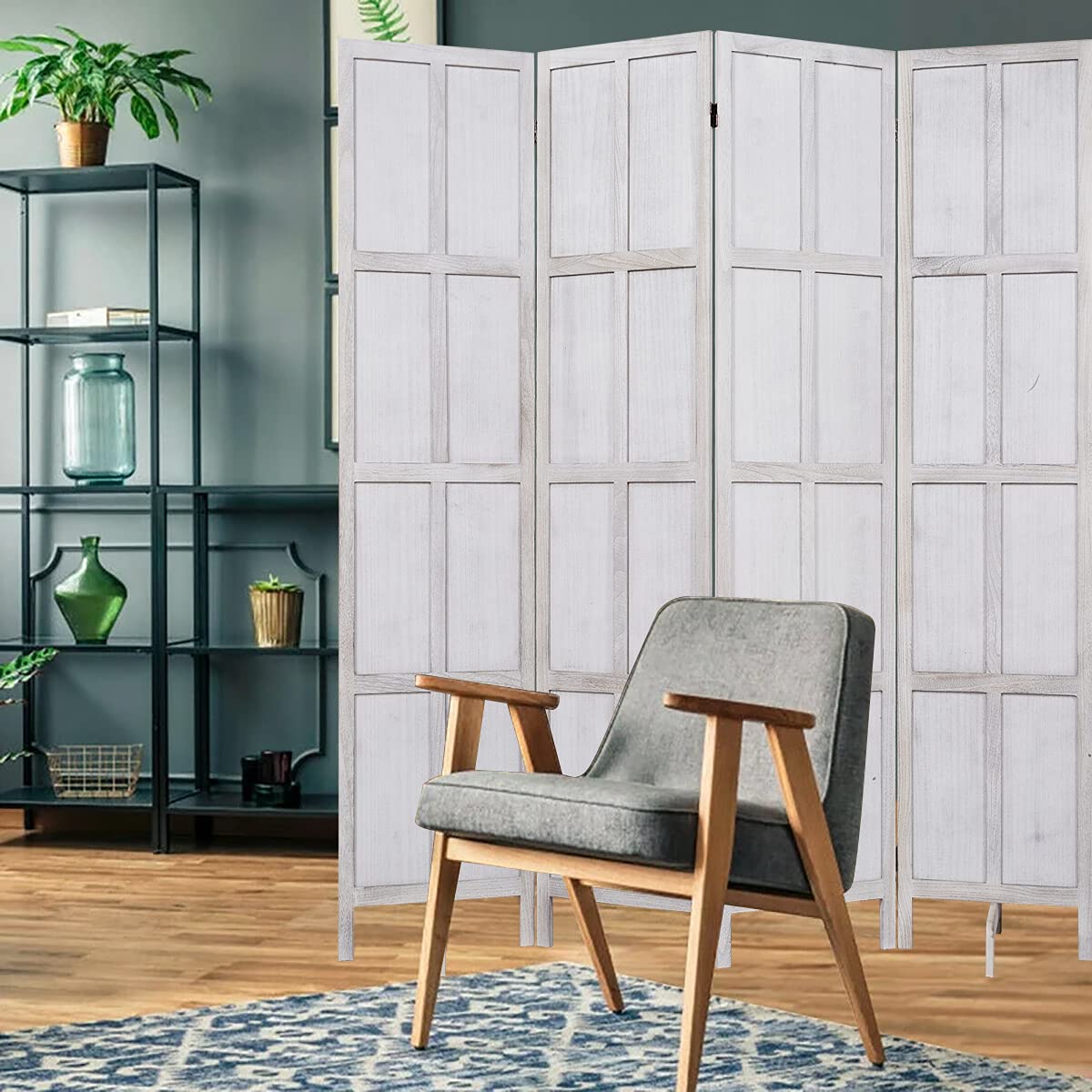 RHF 5.8 Ft.Tall Room Divider with Stand,16" Each Panel,Rustic Folding Privacy Screens,Heavy Duty