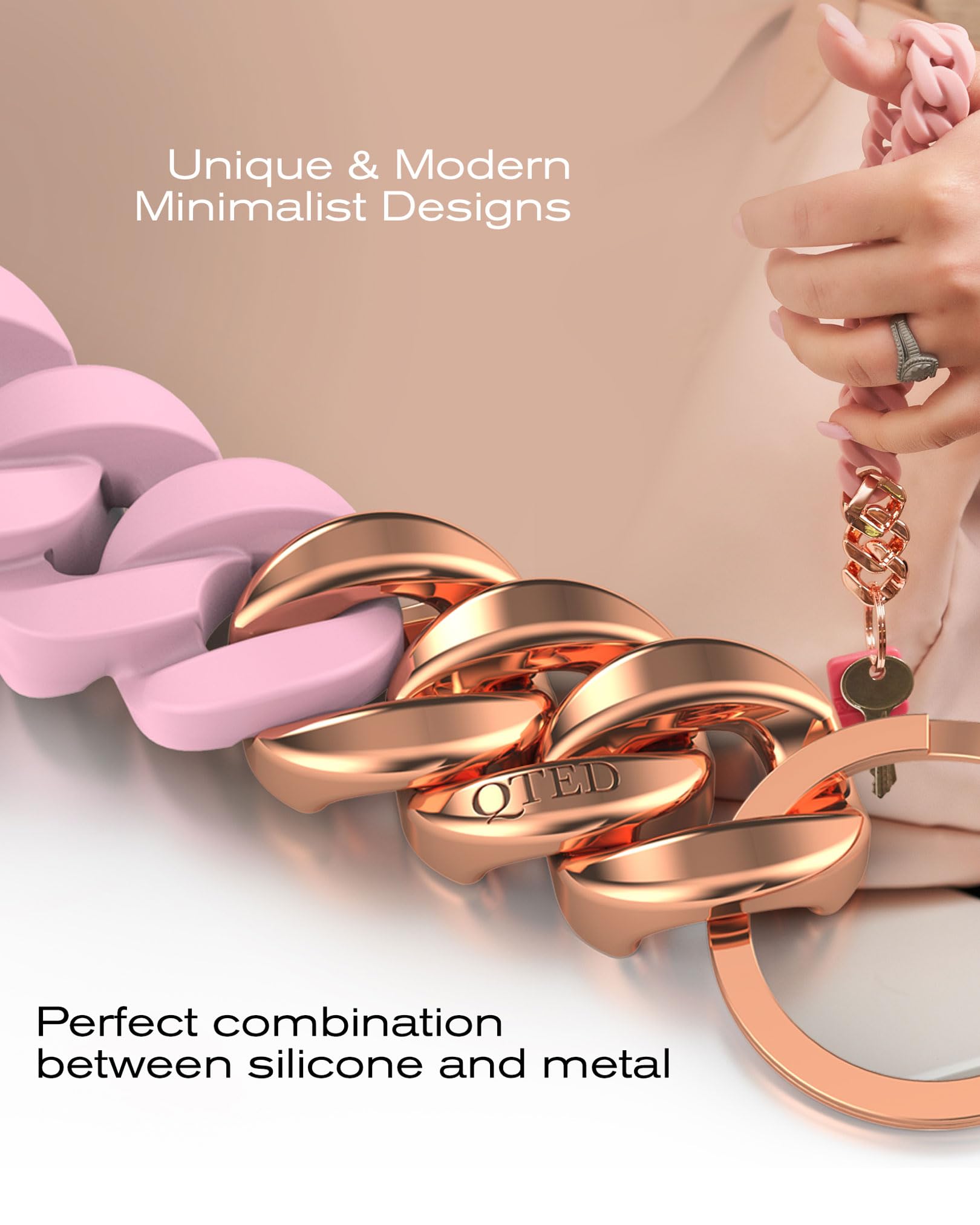 Kette Handgelenk Lanyard für Schlüssel - Schlüsselanhänger für Damen und Herren - Silikon Handschlaufe mit O-Ring, Schwarz mit goldfarbenem Metall, Einheitsgröße