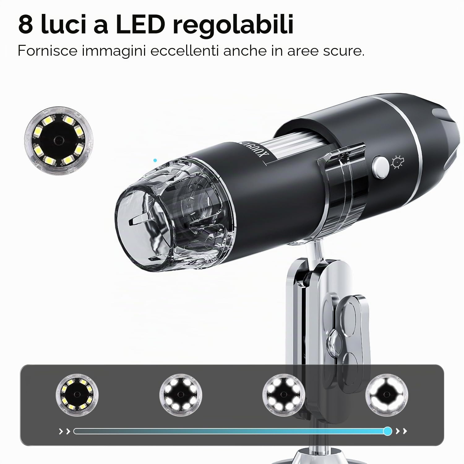 Fotocamera per microscopio digitale USB, fotocamera per ispezione HD portatile SKYBASIC, ingrandimento 50x-1600x, con supporto regolabile, 8 luci LED, compatibile con dispositivi iOS e Android