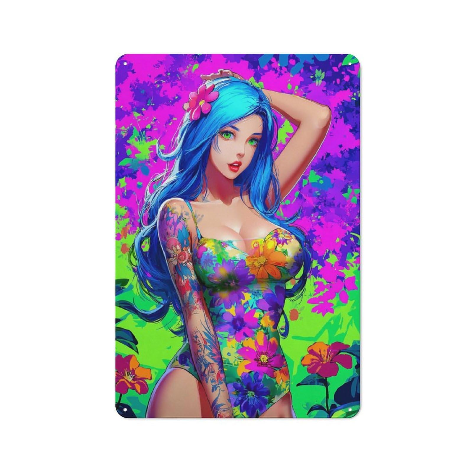 Junmoney Floral Fantasy Vibrant Artwork Retro Vintage Metal Sign 30X20cm, Small Space Decor For Hallway, Home Bar, Garage Or Study