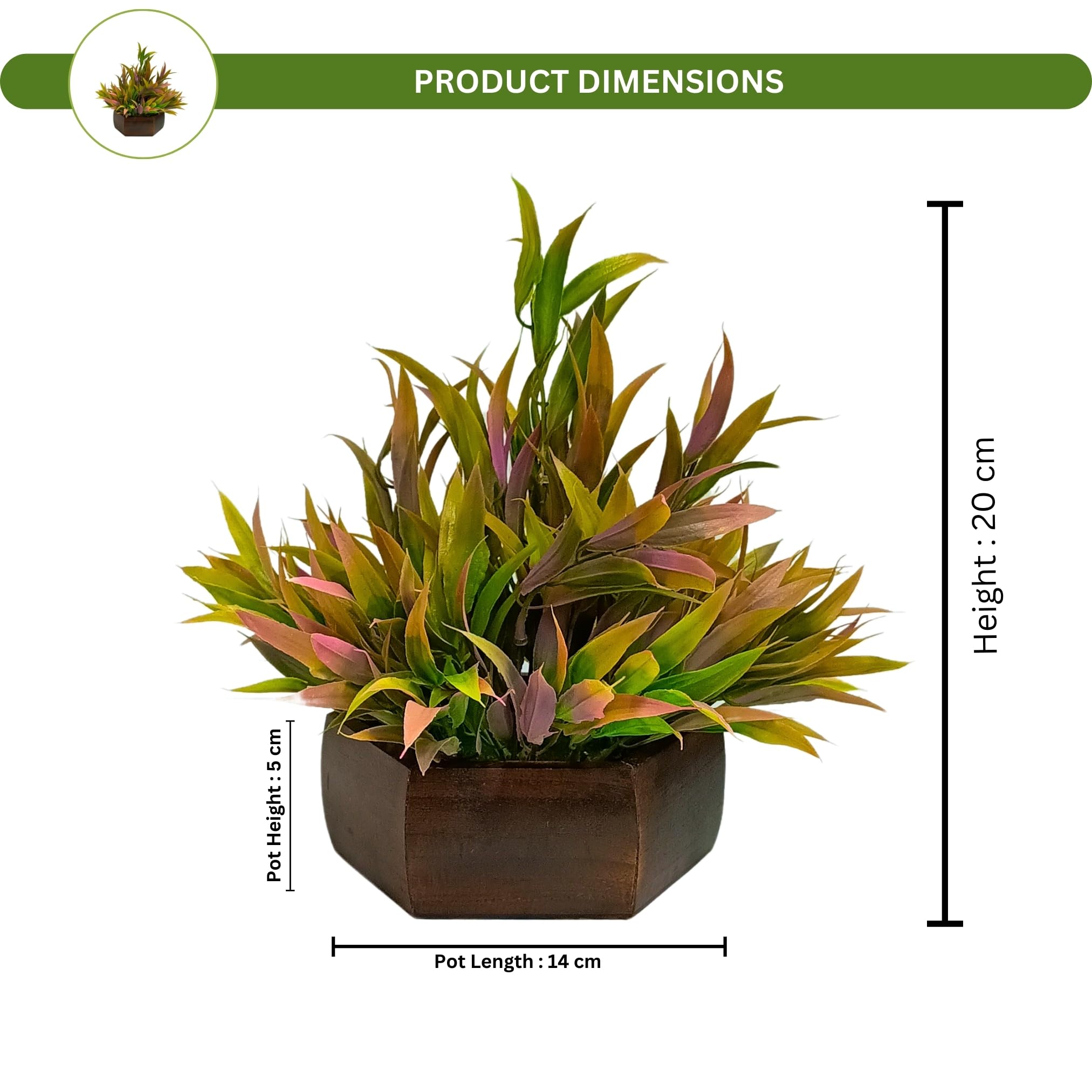 fancymart Artificial Bamboo Leaves Plant with Wood Pot (Multicolour 1