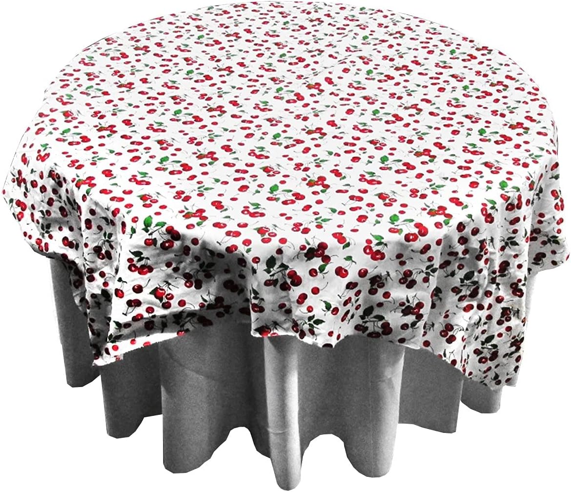 lovemyfabric Cherries Cotton Tablecloth for Home Decor Wedding/Bridal Shower, Birthdays/Baby Shower, Dinner & Special Events (Cherries on White, 58"x120")