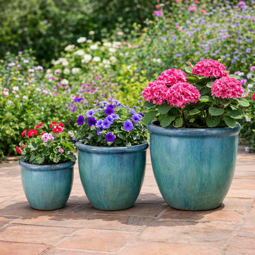 Steinzeug-Blumentopf/Pflanzkübel Farmer Grün-Blau 28x22cm frostfest