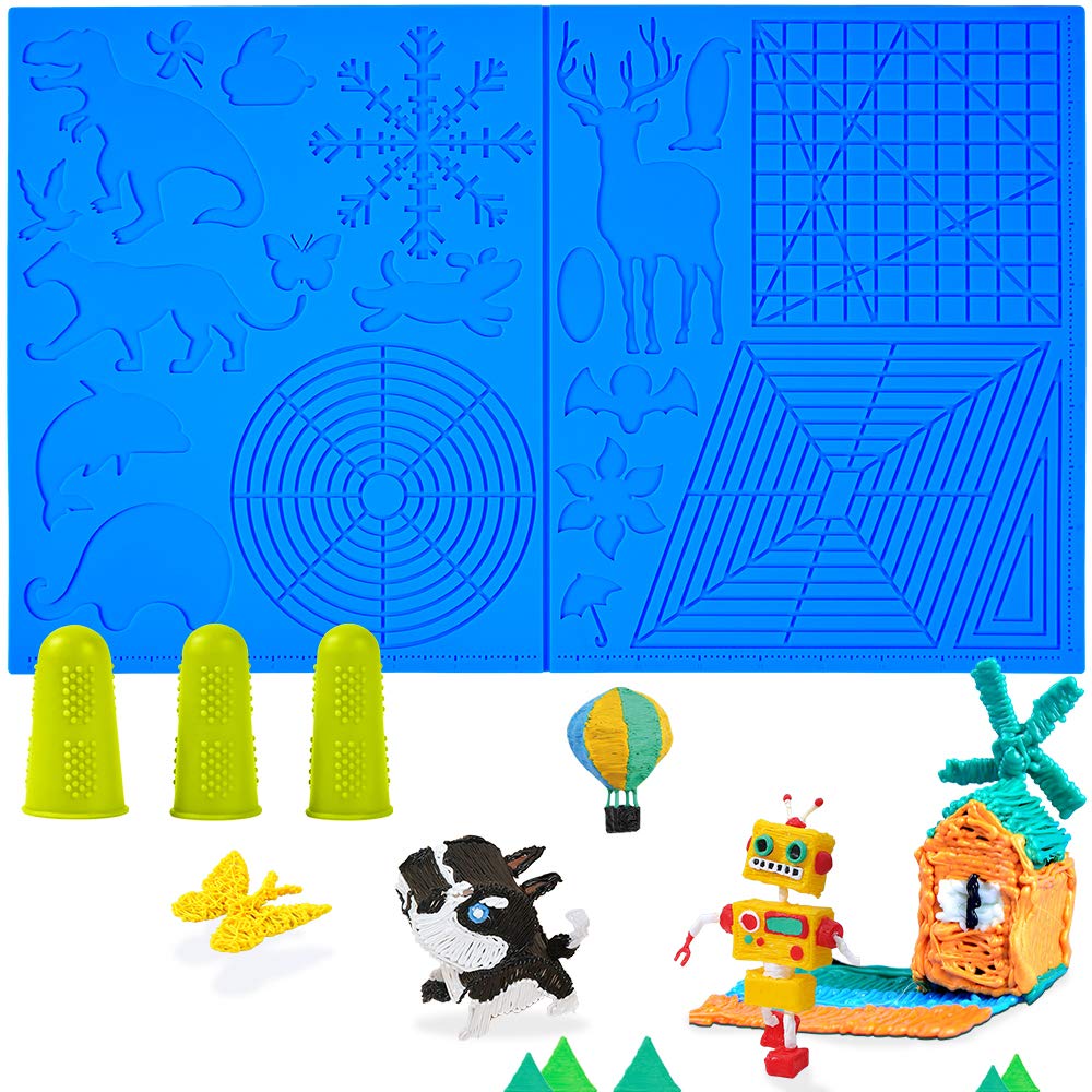 3D Pen Mat, 3D Printing Pen Mat Silicone Basic Stencils Templates Pad with 3 Finger Protectors 3D Pen Accessories Drawing Tools 3D Printing Pen Pad for 3D Pen Drawing Beginners Kids Adults (Blue)-image-40