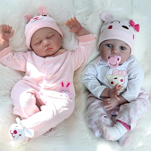 CHAREX Paquete de 2 muñecas realistas de bebé recién nacido, muñeca de bebé niña de 22 pulgadas, muñeca recién nacida hecha a mano, cuerpo suave con