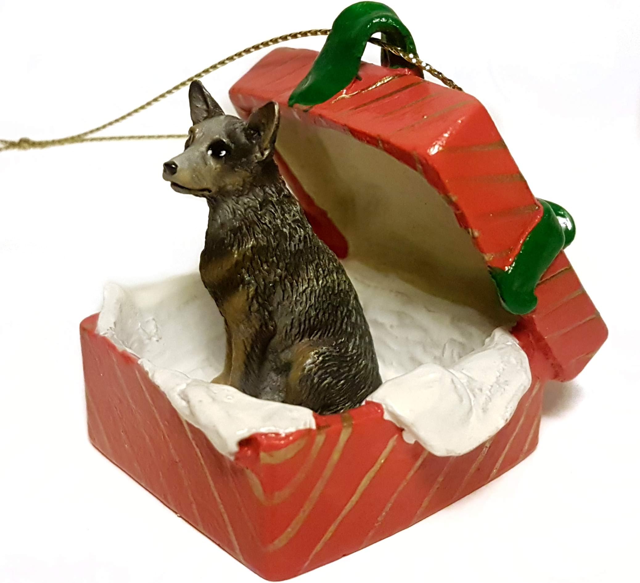 Blue Heeler Australian Cattle Dog Sits in a RED Gift Box Christmas Ornament New RGBD87B