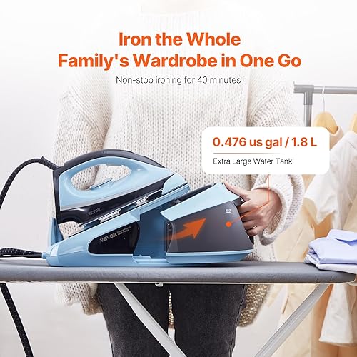 Miniatura 3 de VEVOR Estación de vapor, plancha de vapor de 1700 W para ropa con tanque de agua de gran capacidad de 1.8 L, aleación de aluminio + suela esmaltada