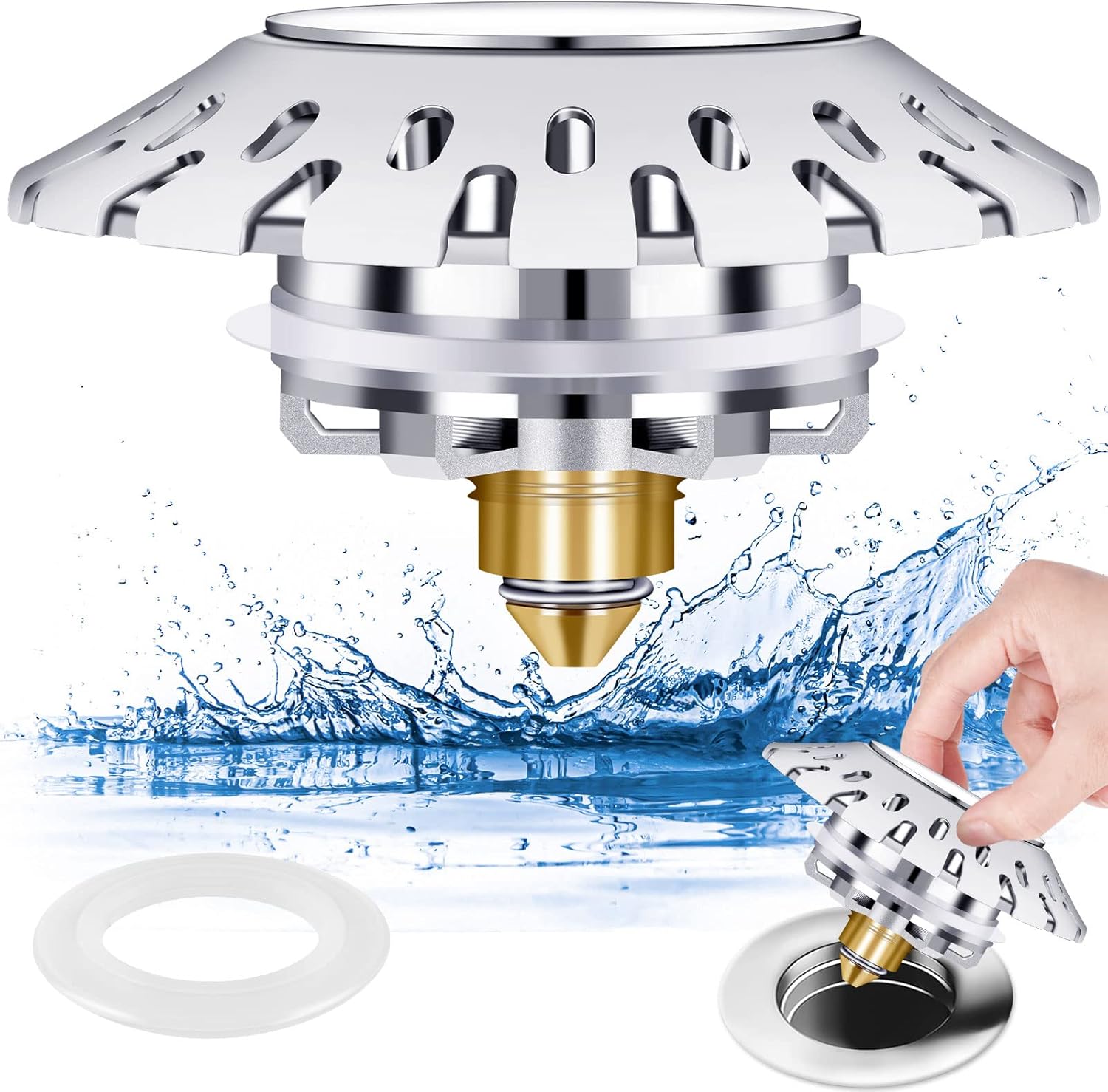 Universal Bathtub Stopper Tub Drain with Hair Catcher,2 in 1 Pop Up