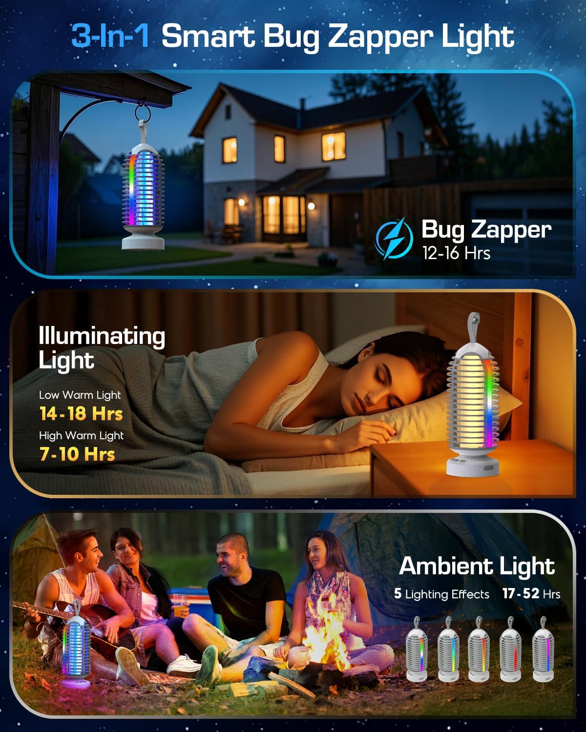 Bug Zapper Outdoor with Marquee Light, Solar Mosquito Zapper with Ground Stake